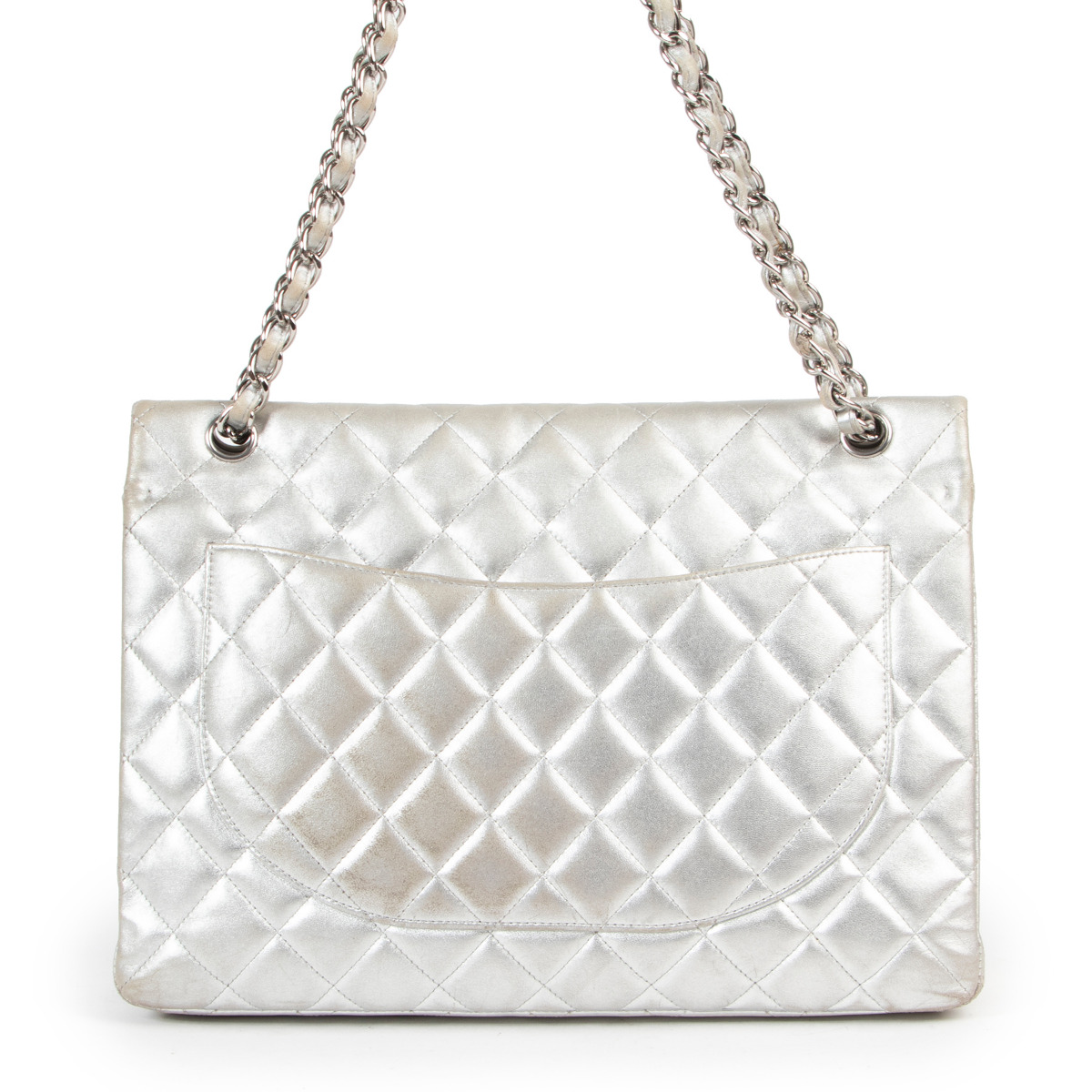 Chanel Silver Lambskin Maxi Classic Flap Bag ○ Labellov