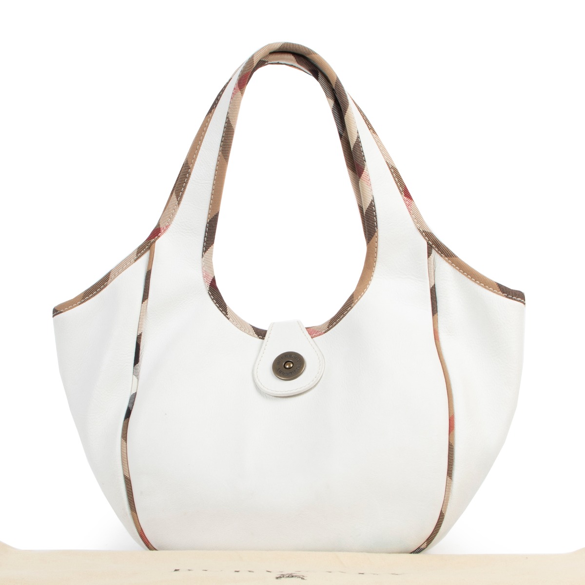 Burberry White Leather And Nova Check Trim Hobo Bag ○ Labellov