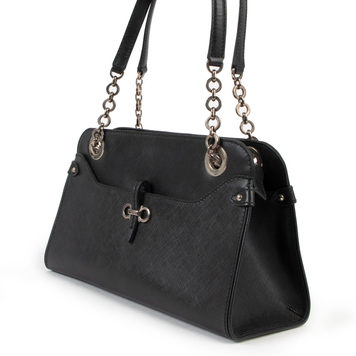Salvatore Ferragamo Black Saffiano Gancini Shoulder Bag