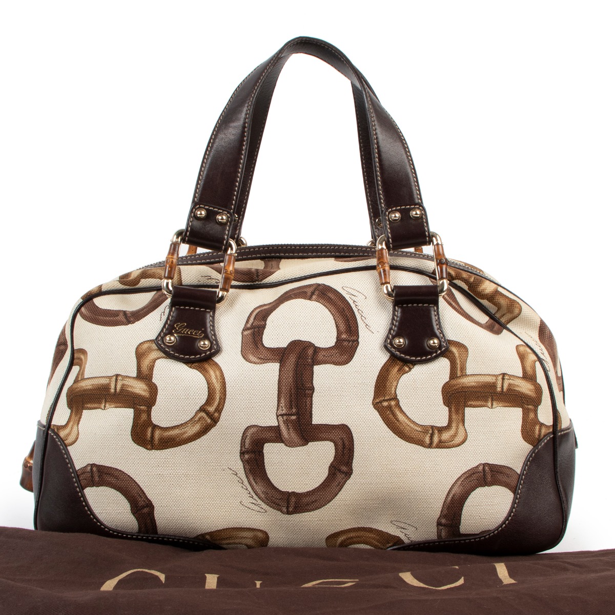 Gucci Horsebit Print Canvas Bamboo Amalfi Bag ○ Labellov ○ Buy and Sell  Authentic Luxury