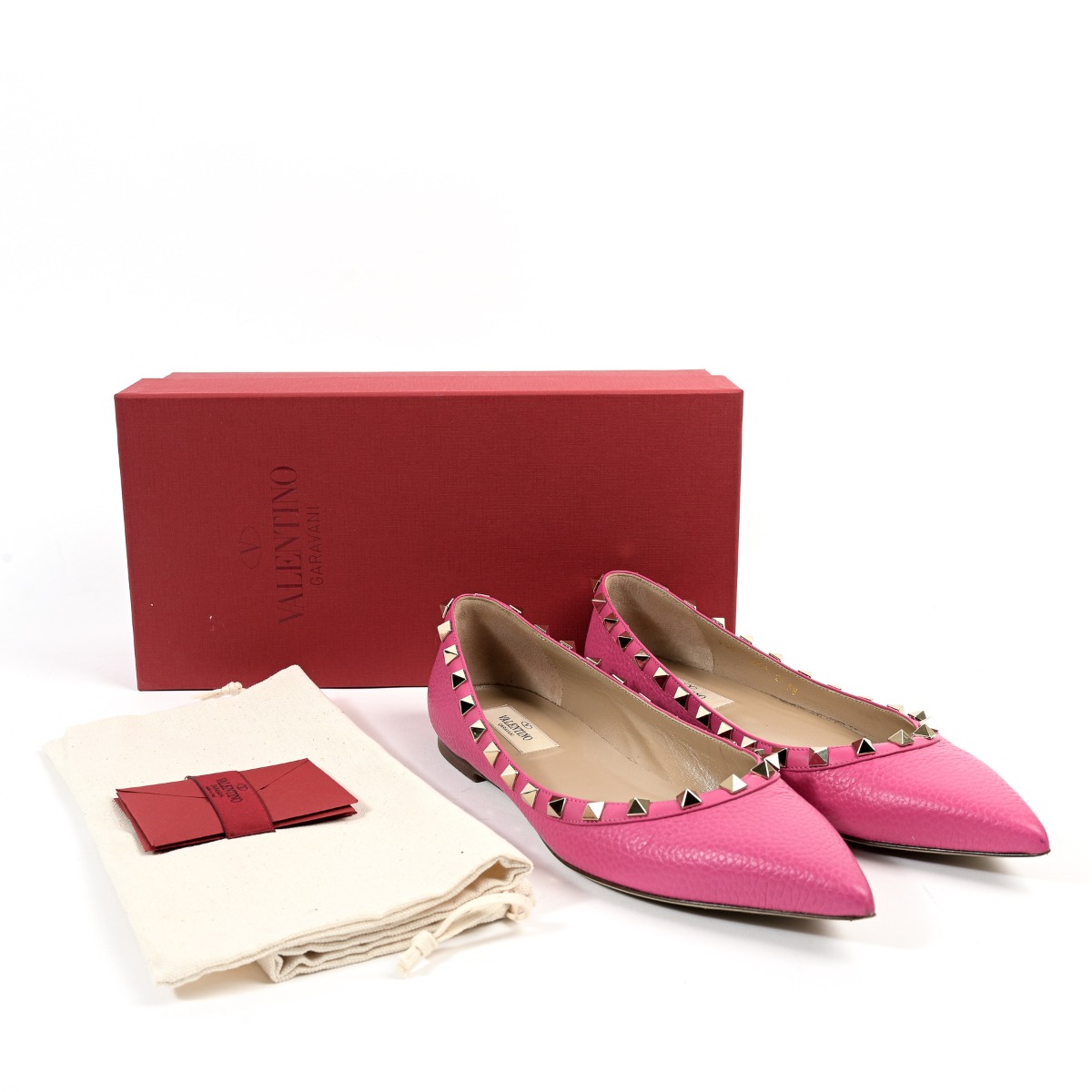 VIP【関税送料無料】希少 VALENTINO GARAVANI PINK FLATS Valentino Garavani Pink Rockstud Ballet Flats - Size 38