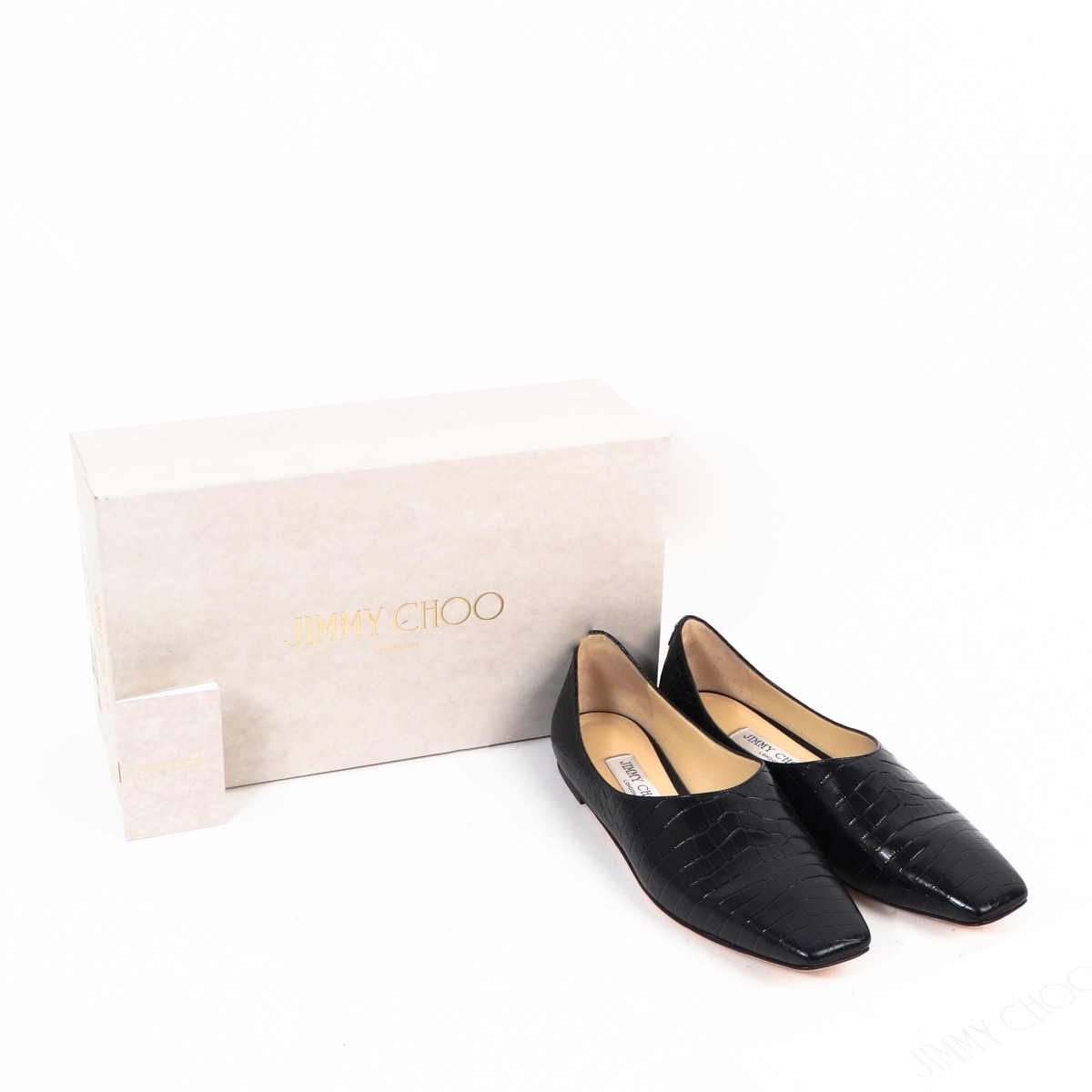 Jimmy Choo Navy Crocodile-Embossed Joselyn Flats ○ Labellov