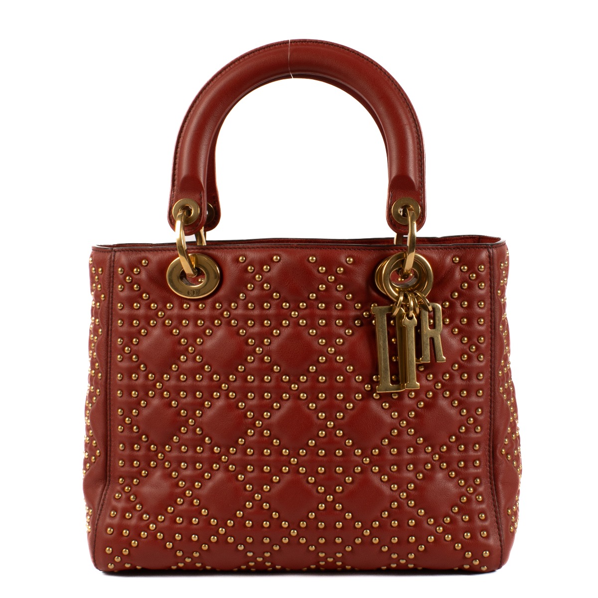 Christian Dior Red Studded Supple Medium Lady Dior Bag Labellov Buy and Sell Authentic Luxury