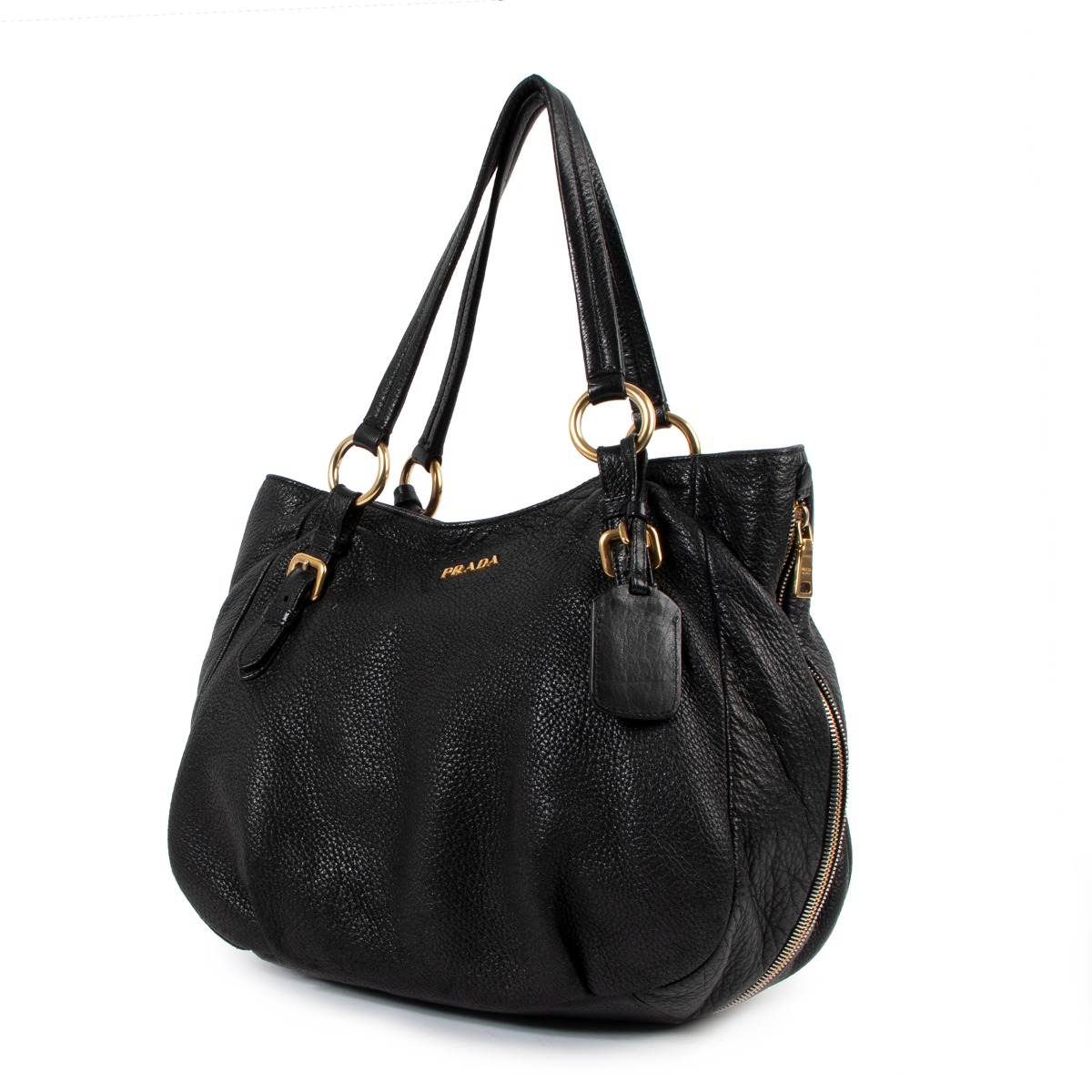 【PRADA】VITELLO SHOULDER BAG Prada - Vitello Black Grained Leather Shoulder Bag