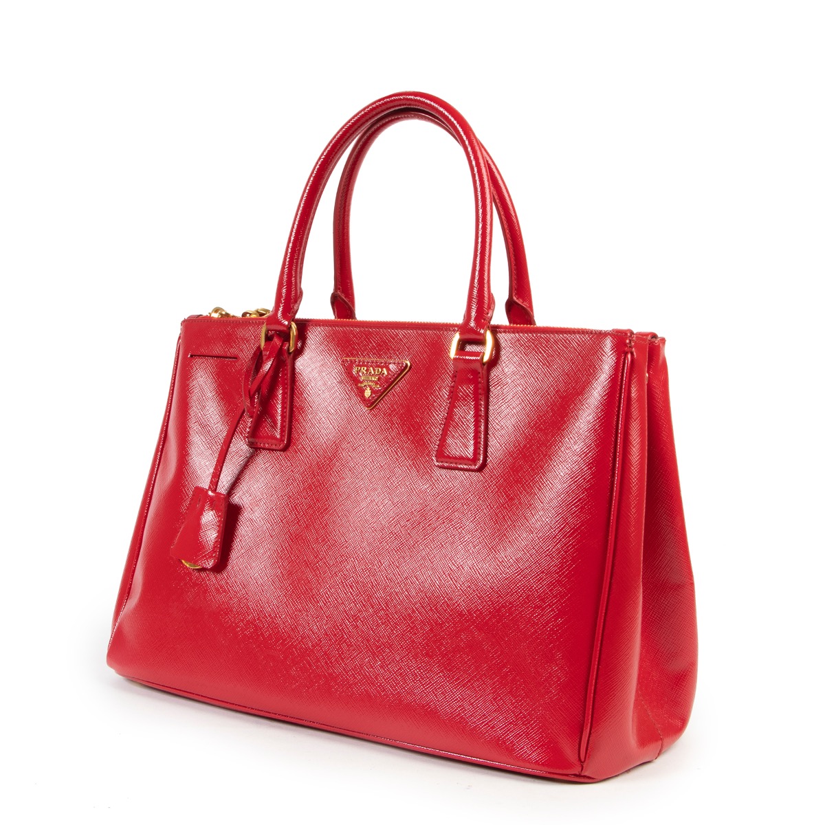Prada Red Saffiano Patent Leather Galleria Shoulder Bag
