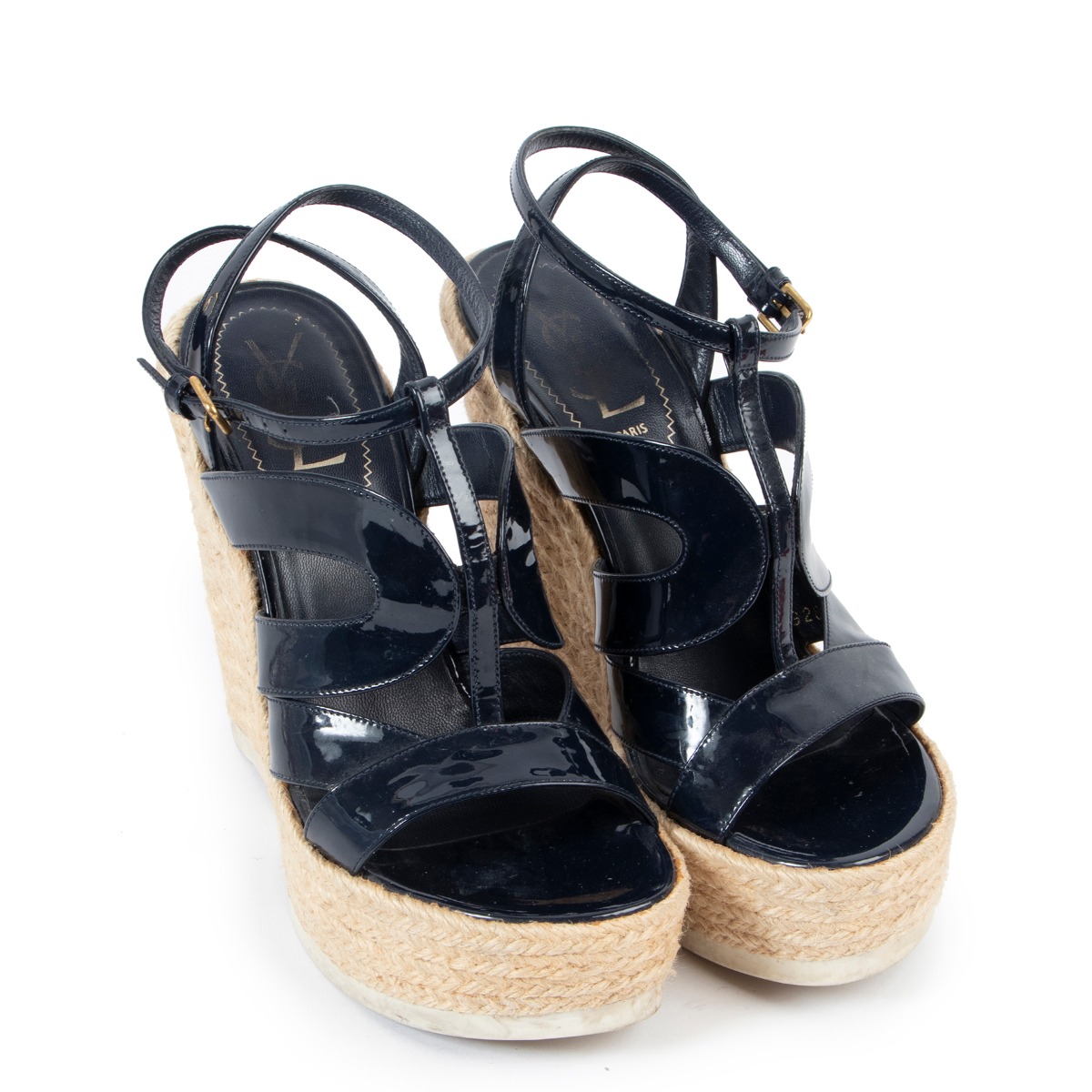 Saint Laurent Blue Patent Wedges - size 37.5 ○ Labellov