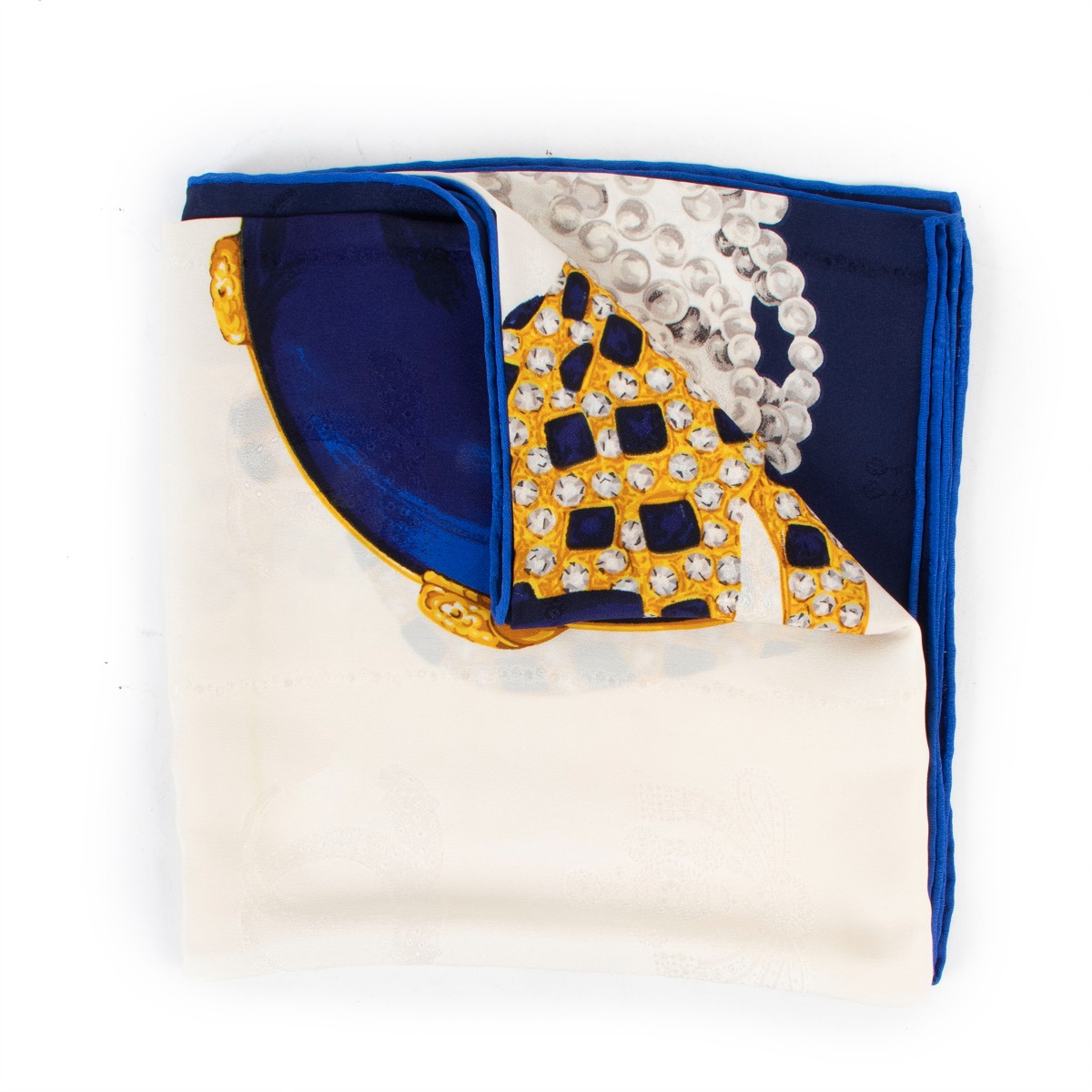 Must de Cartier Blue/White Jeweled Panthère Silk Scarf