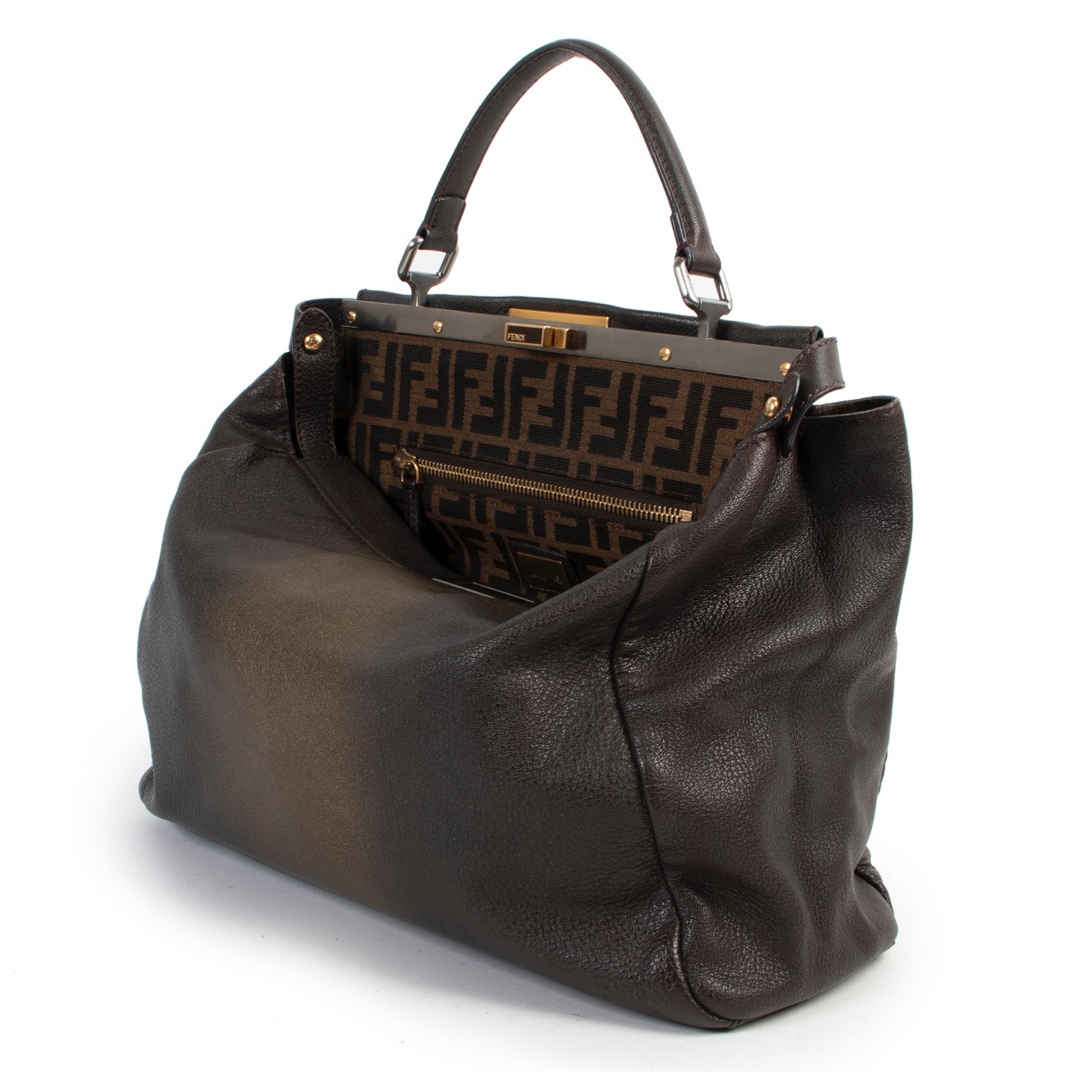 OUTLET【FENDI】BROWN☆Peekaboo ロゴモノグラム バッグチャーム Fendi Brown & Ombre Gold Peekaboo ○ Labellov ○ Buy and