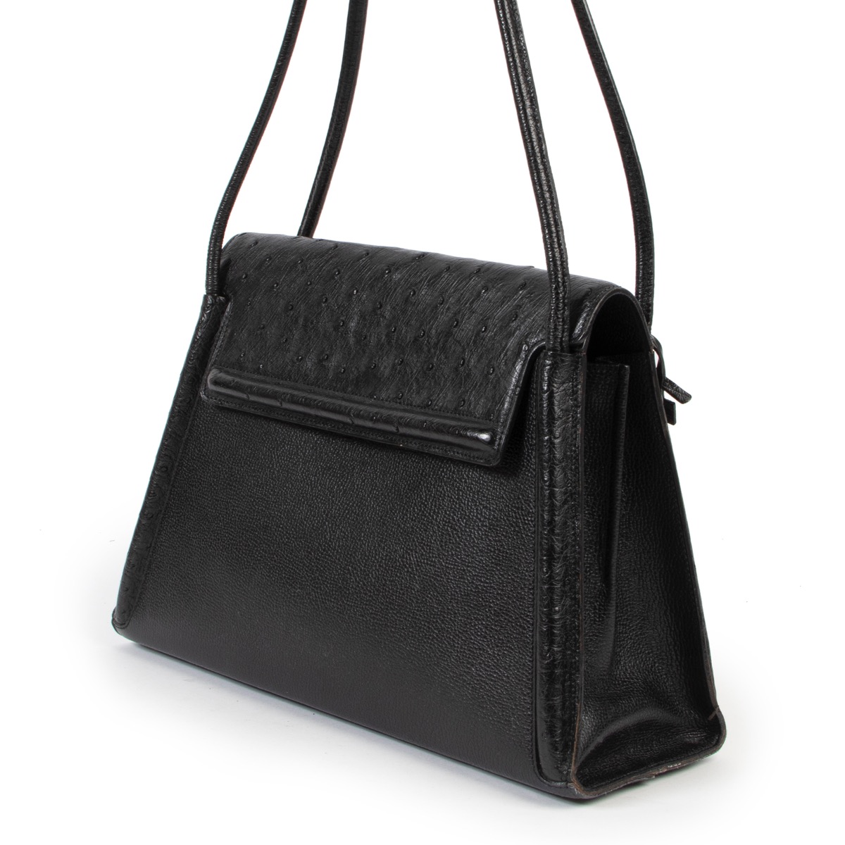 Vintage bags by anneke - Delvaux Black Charme Shoulder Bag Ostrich Leather  with black leather. This special bag totally fits its name! This Delvaux  bag is crafted in beautiful black and ostrich