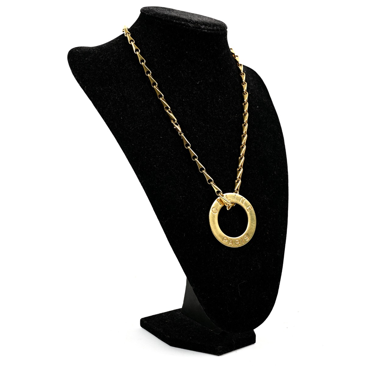 Celine Vintage Gold Oversized Celine Paris Pendant Chain