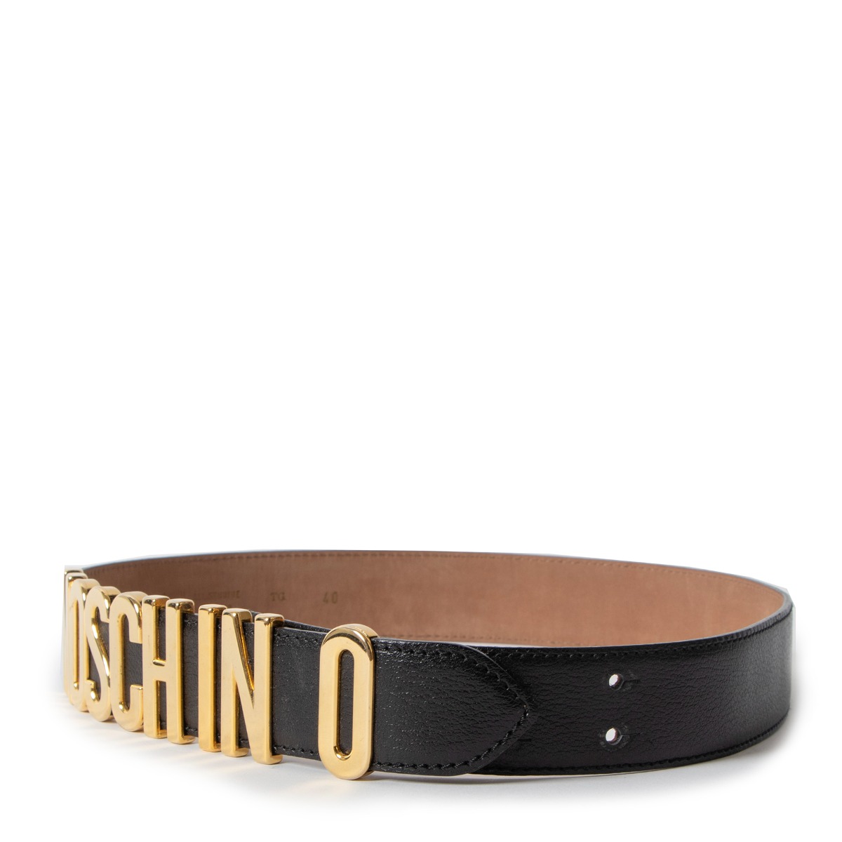 Moschino Black Leather Lettering Logo Belt size IT40 Labellov Buy and Sell Authentic Luxury