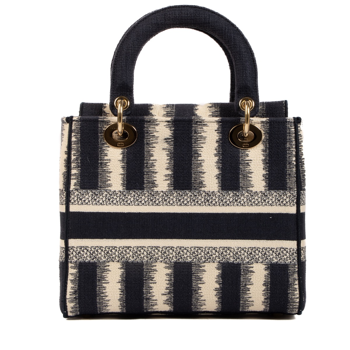 Christian Dior Blue and Beige Striped Medium Lady D-Lite Bag