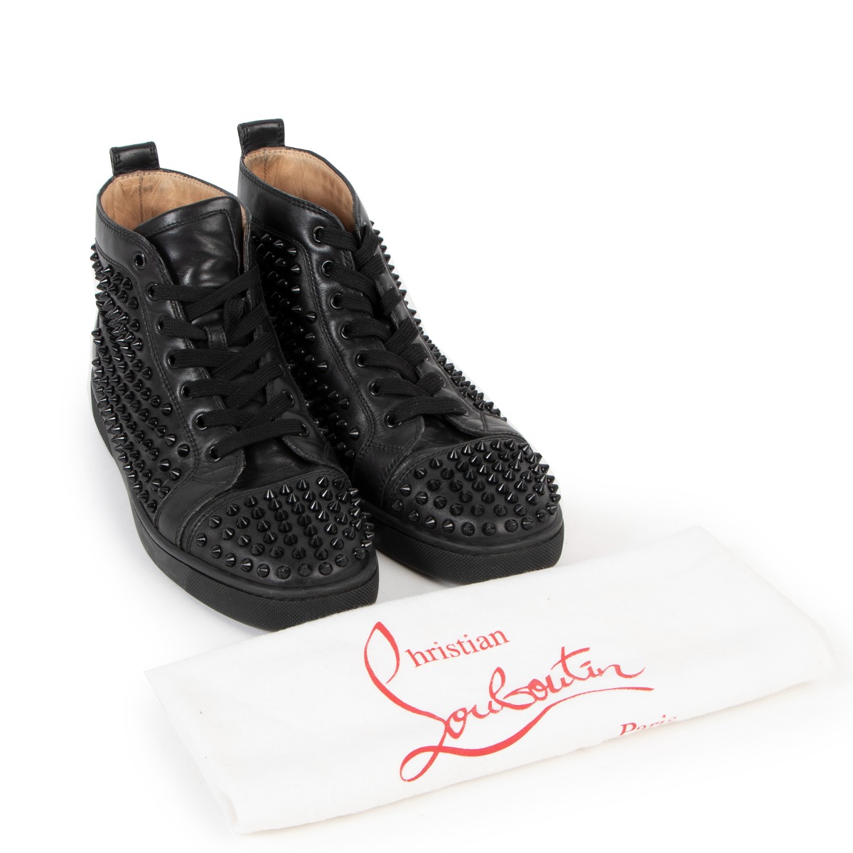 Christian Louboutin Black Louis Spikes High Top Sneakers Labellov 