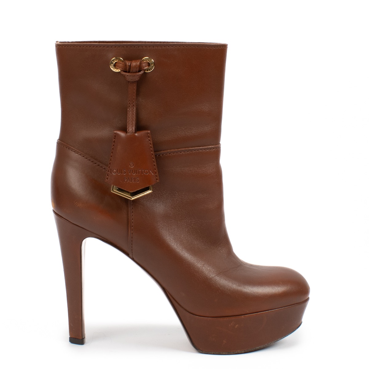 Louis Vuitton Brown Leather Ankle Boots - Size 38 1/2 ○ Labellov