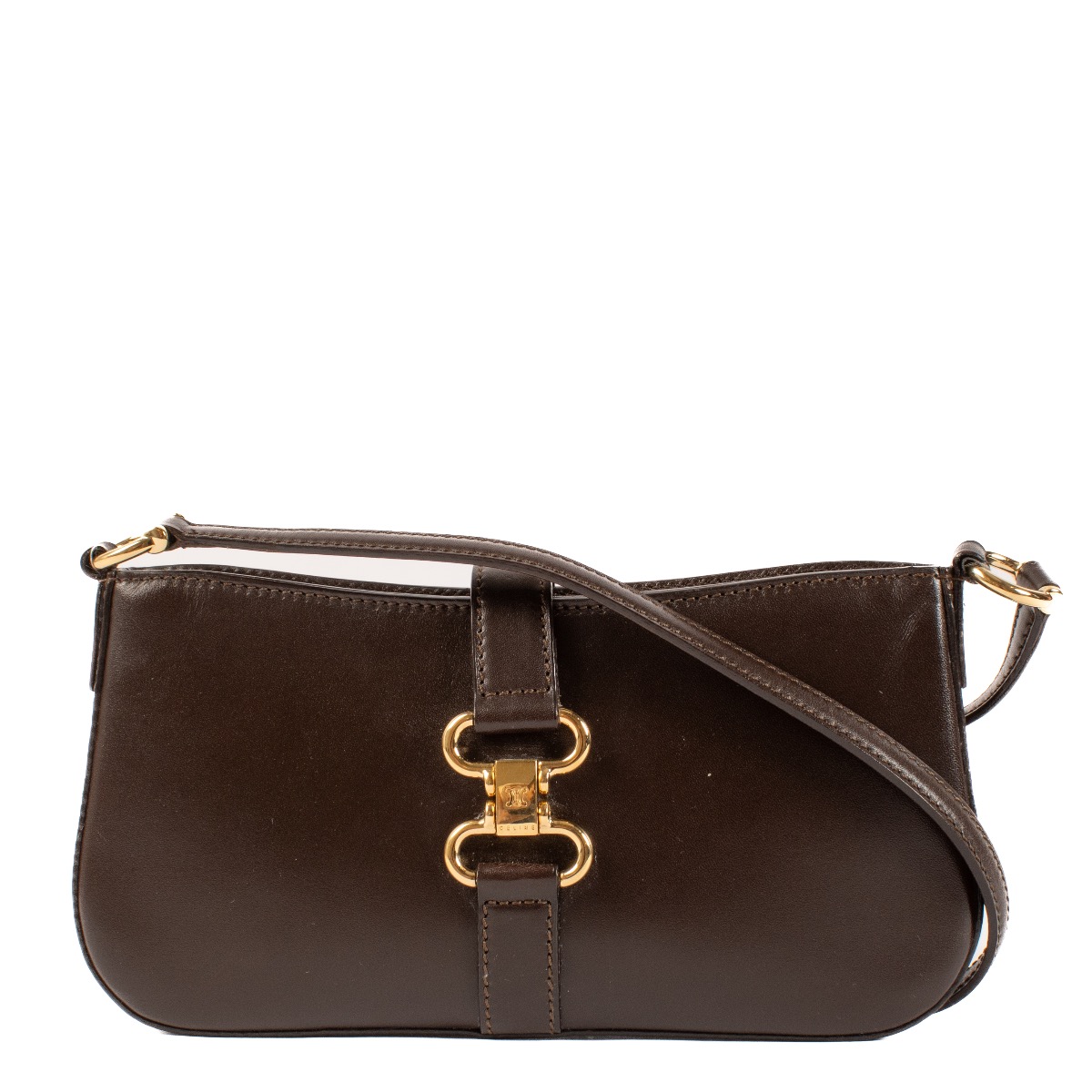 Celine Brown Smooth Calfskin Vintage Triomphe Clip Baguette Bag