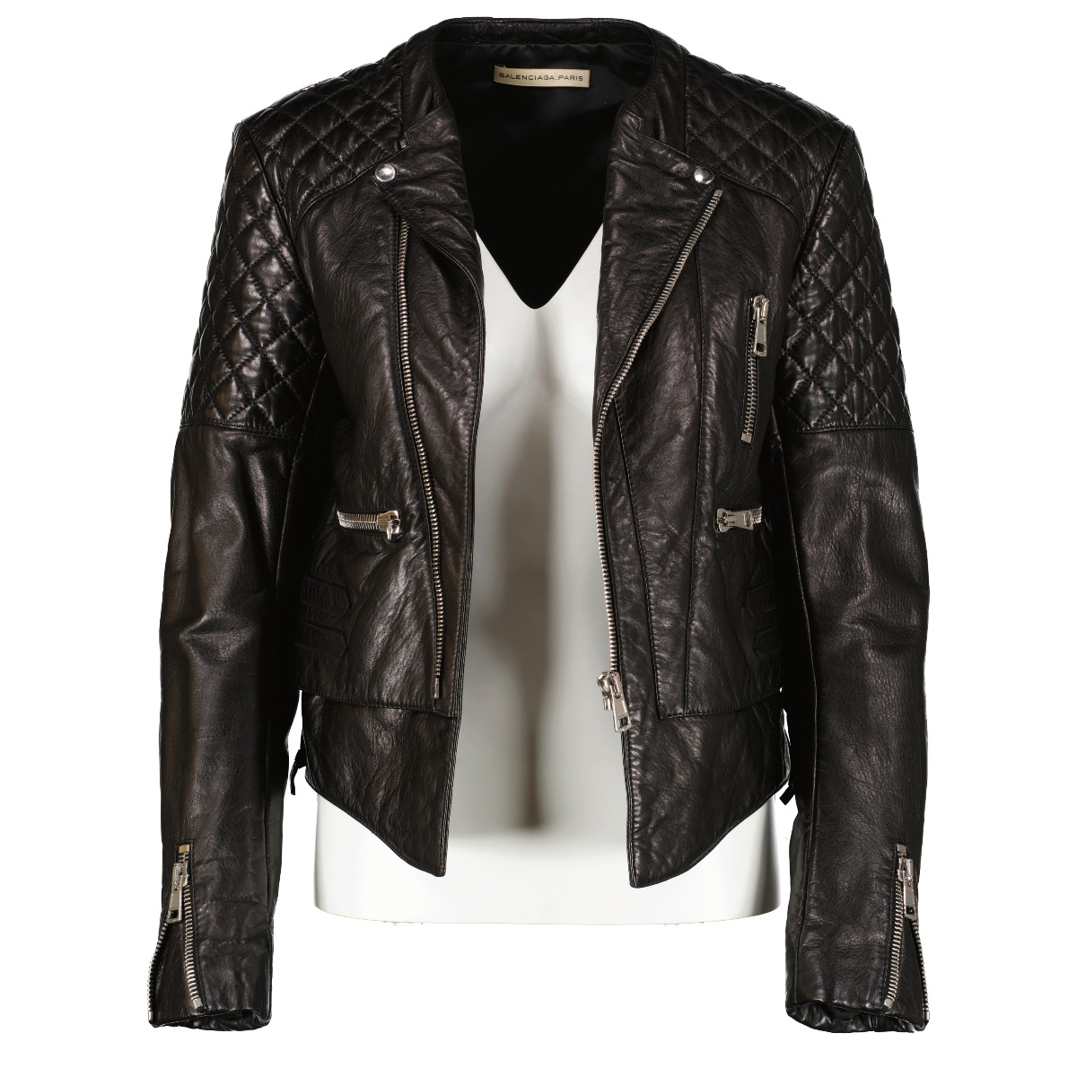 Balenciaga Black Quited Lambskin Biker Jacket Size 40 Labellov