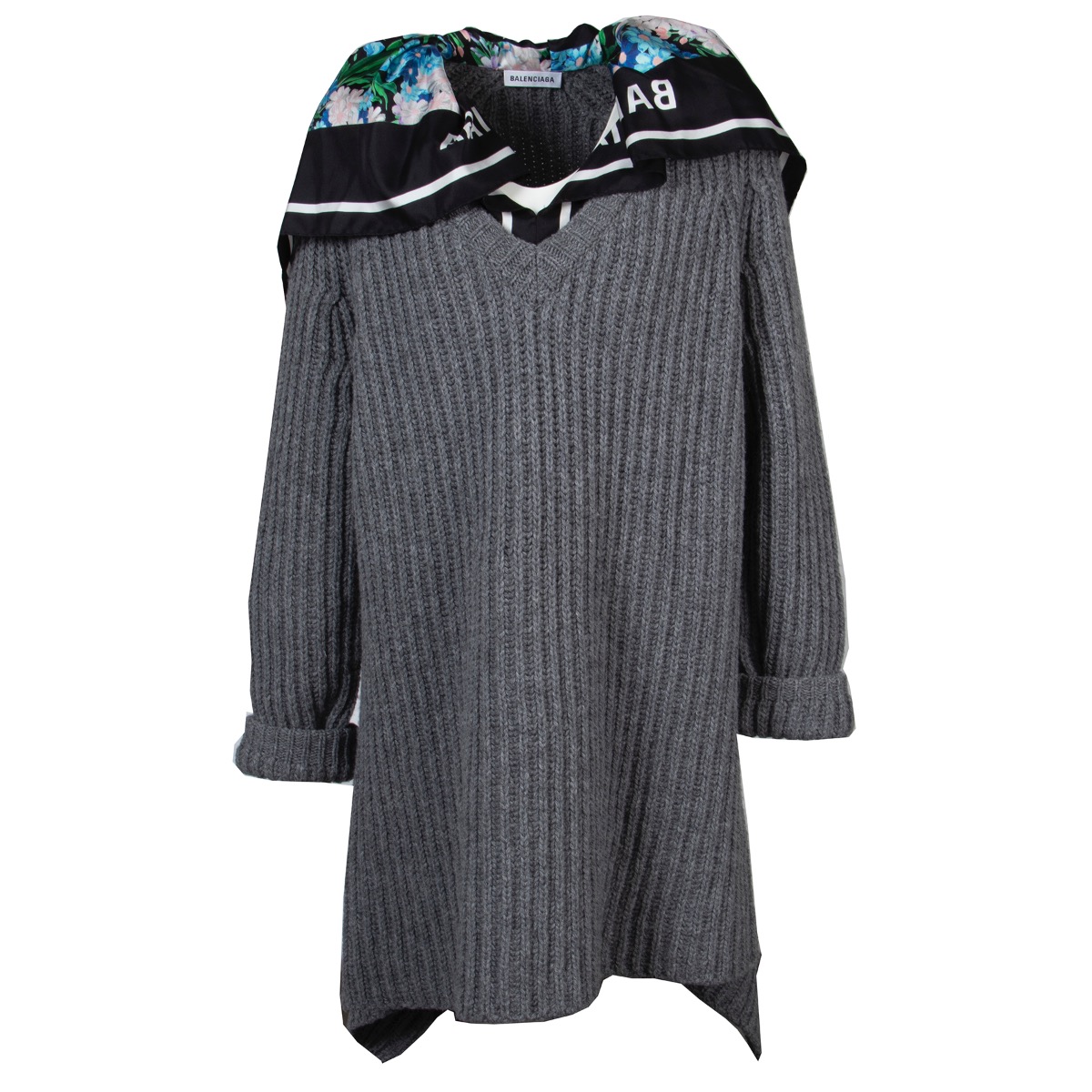 Balenciaga Pre Fall 2018 Grey Knitted Scarf Sweater Size 36