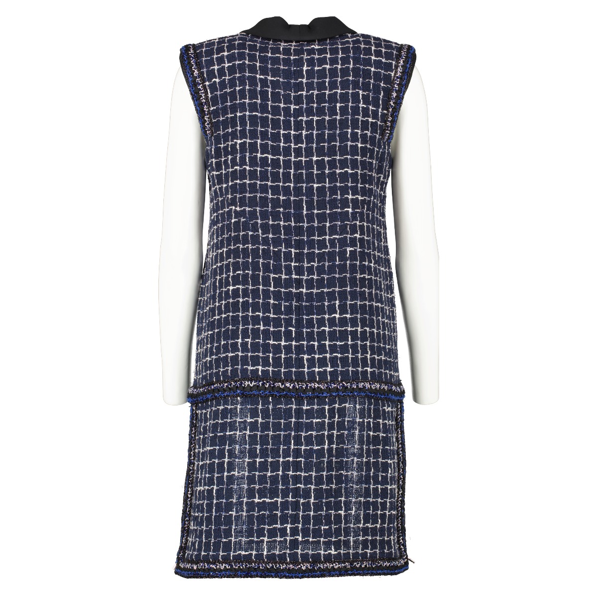 Chanel Spring/Summer 2014 Navy Checkered Tweed Dress - Size