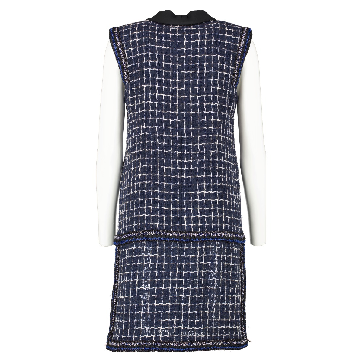 Dress - Wool & silk tweed, navy blue, black & white — Fashion | CHANEL