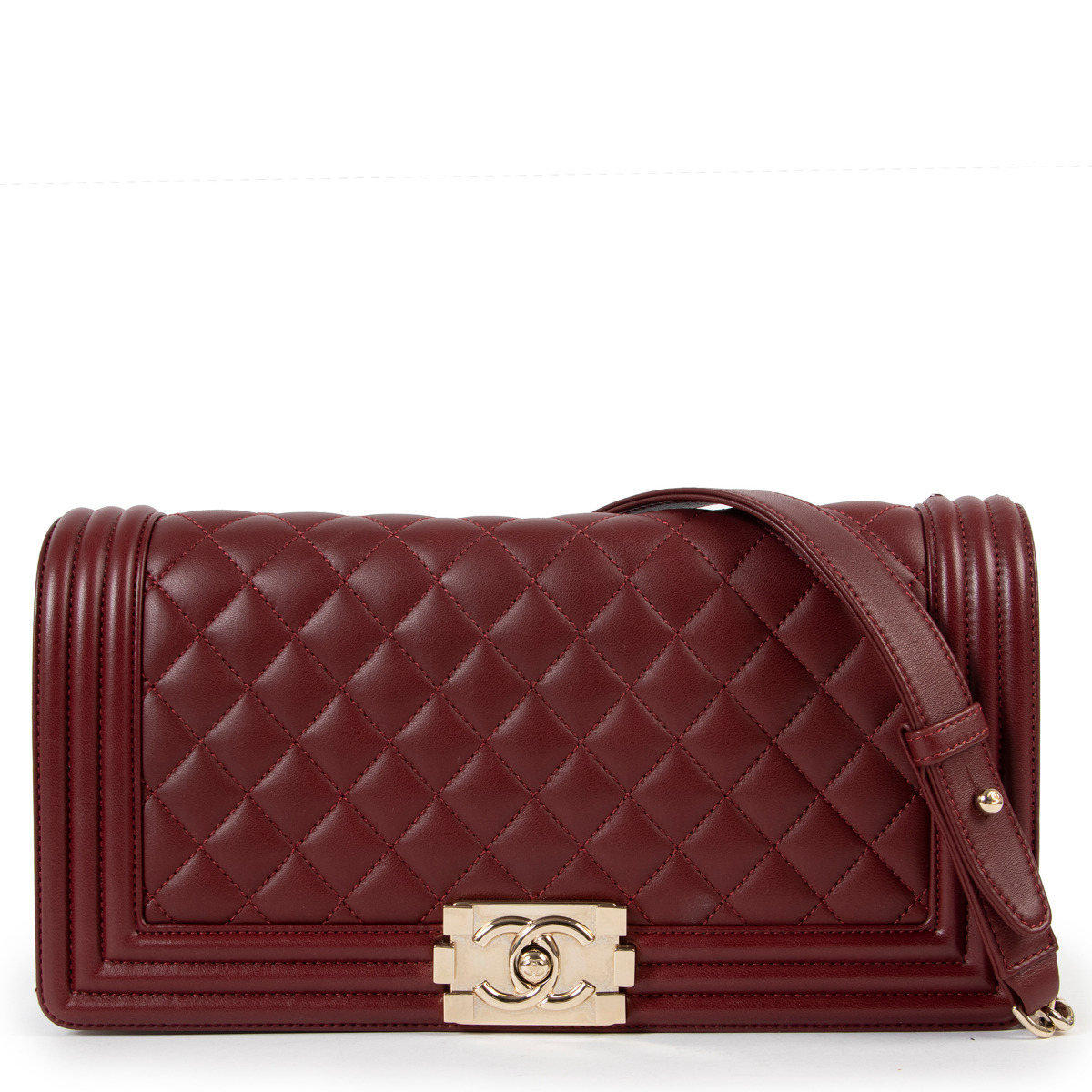 Chanel Burgundy Lambskin Boy Clutch Bag Labellov Buy and