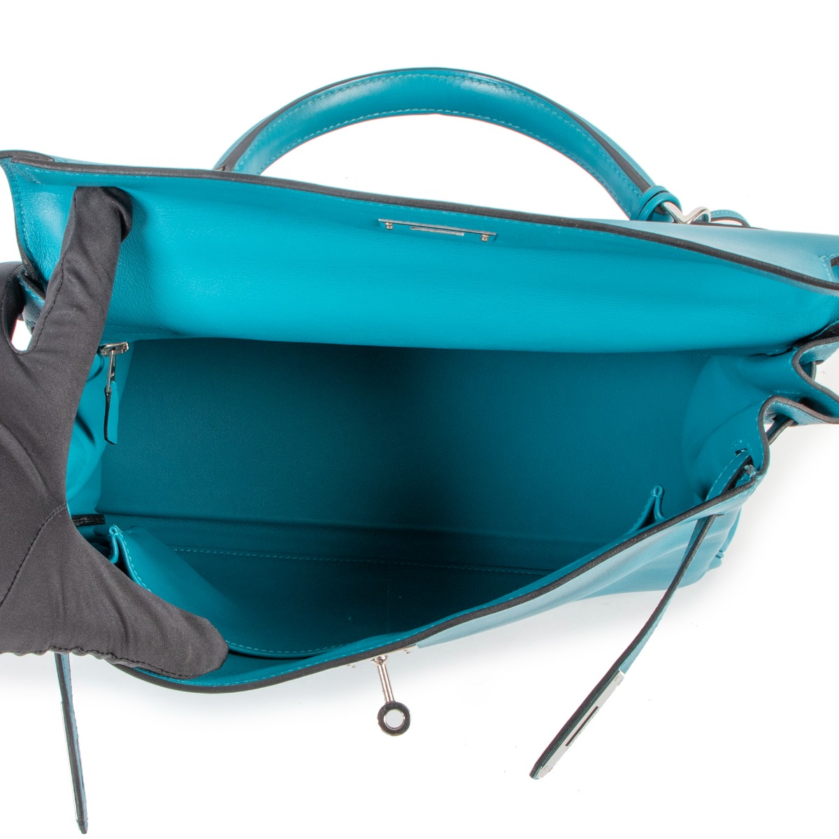 Hermès Kelly Cut Bag Turquoise Swift Leather - Palladium Hardware