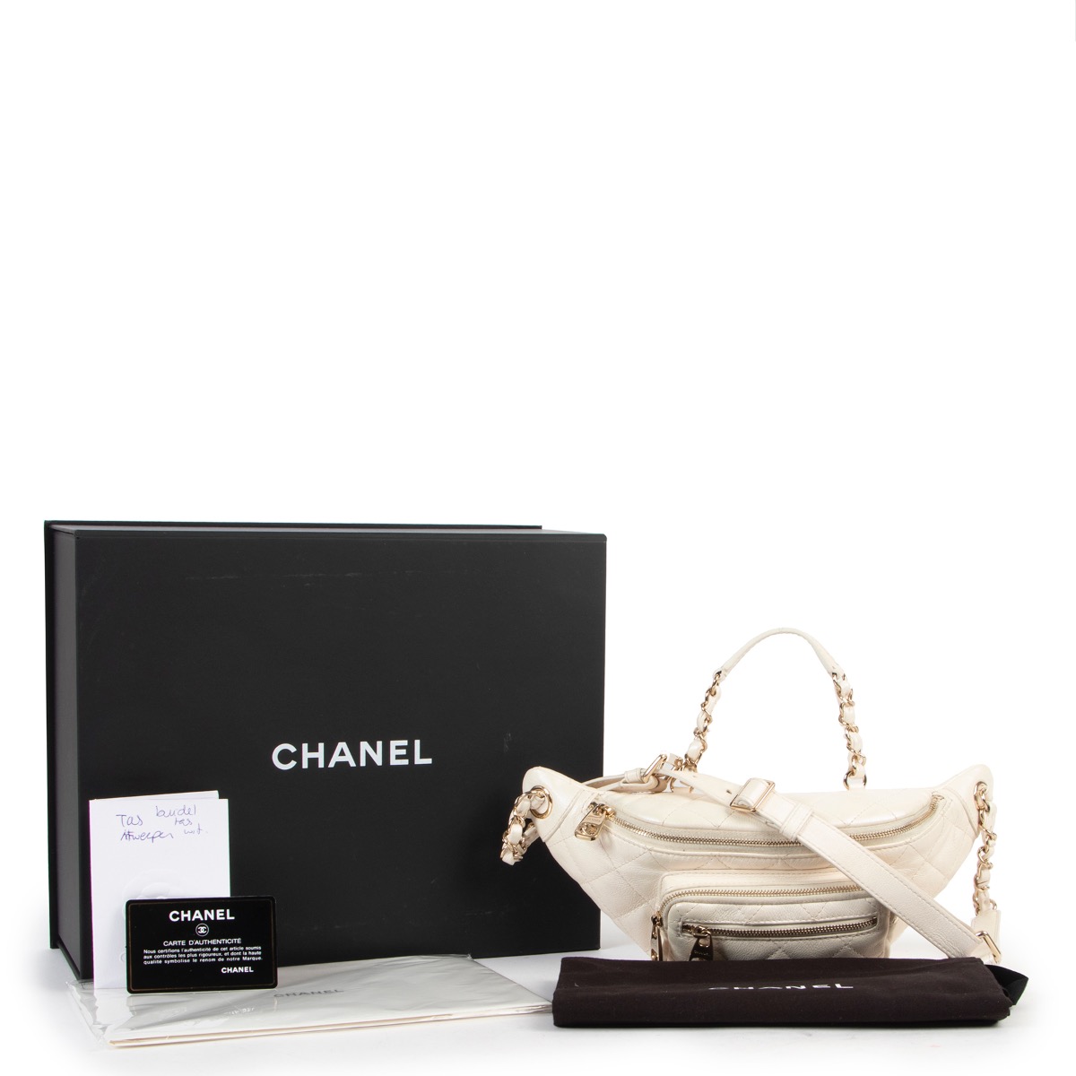 Chanel White Iridescent Calfskin Quilted All About Waist Belt Bag