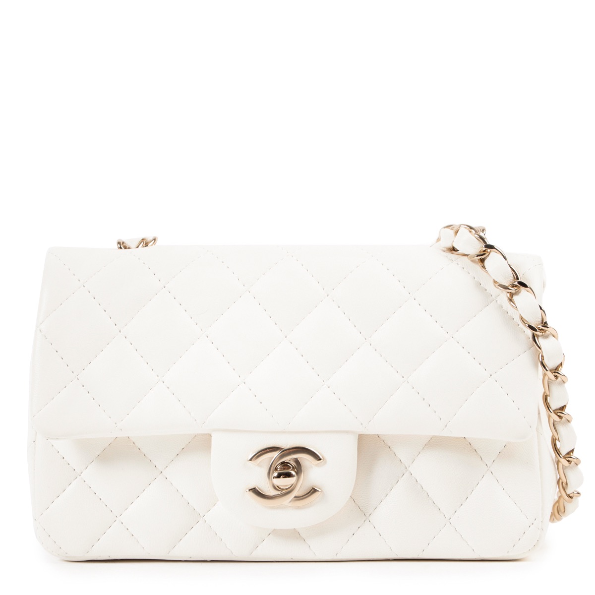 Chanel White New Mini Classic Flap Bag Labellov Buy and Sell Authentic  Luxury