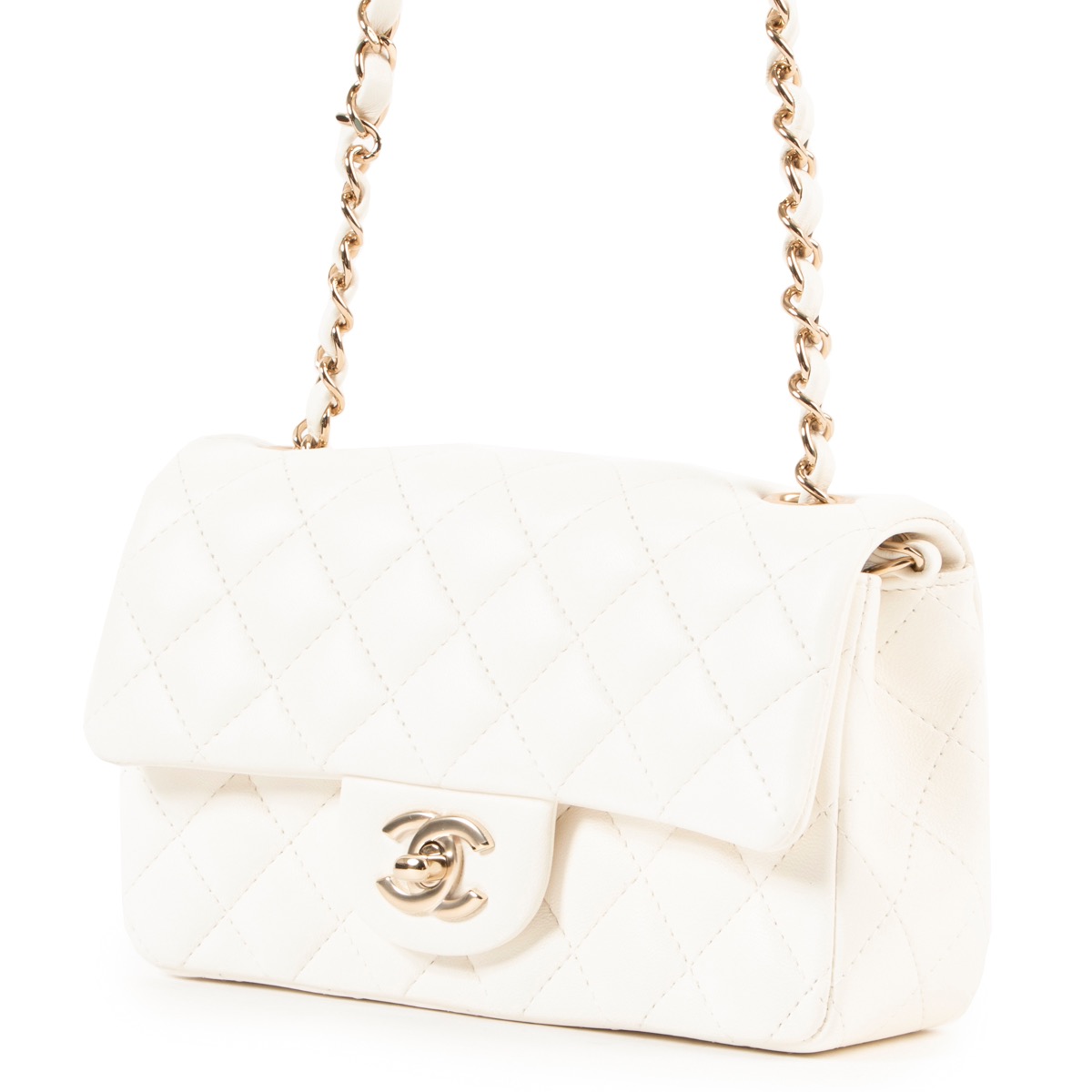 CHANEL Lambskin Chevron Quilted Jumbo Double Flap White 274794