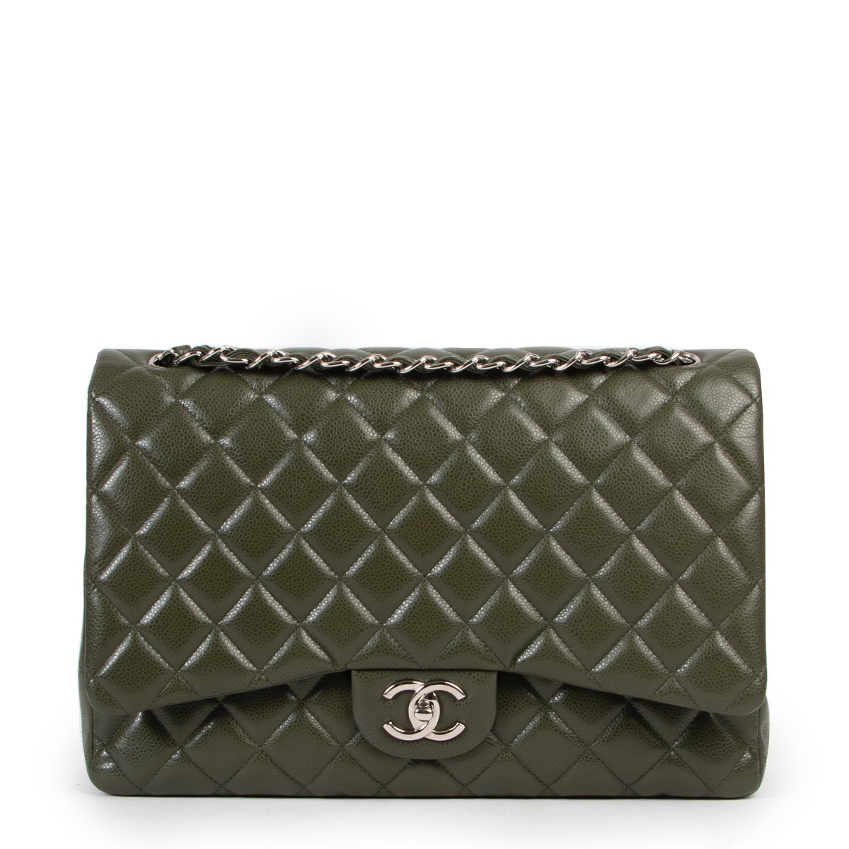 Chanel Khaki Caviar Quilted Leather Maxi Classic Flap Bag