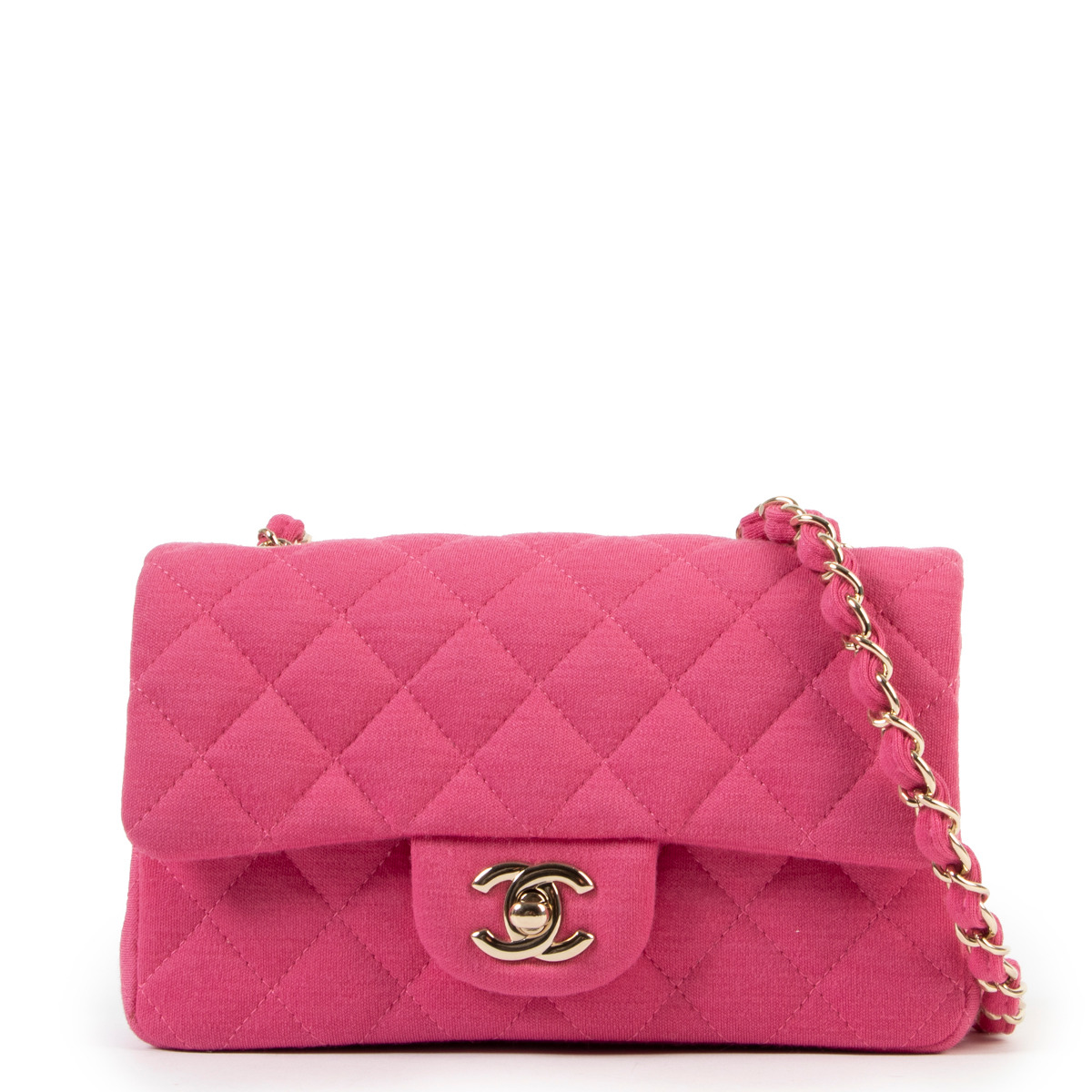 【ヴィンテージ】Rank:S☆Chanel Hot Pink Classic Mini FlapBag Chanel Hot Pink Fabric New Mini Classic Flap Bag ○ Labellov