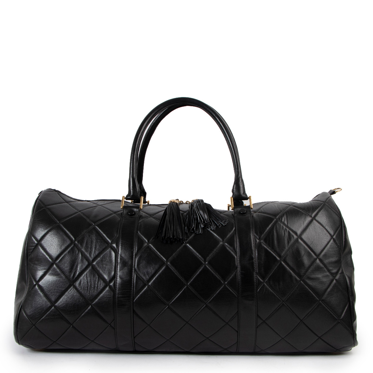 Chanel Black Quilted Lambskin Vintage Large Boston Travel Bag Labellov Buy and Sell Authentic Luxury