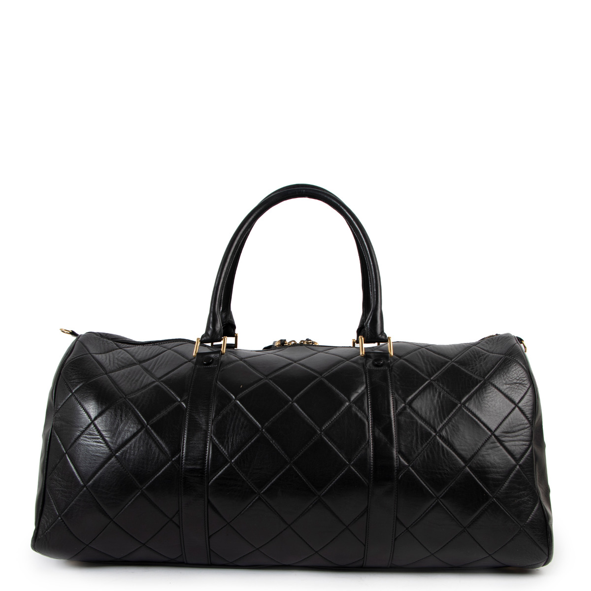 Chanel Black Quilted Lambskin Boston Duffle with Strap Gold HW