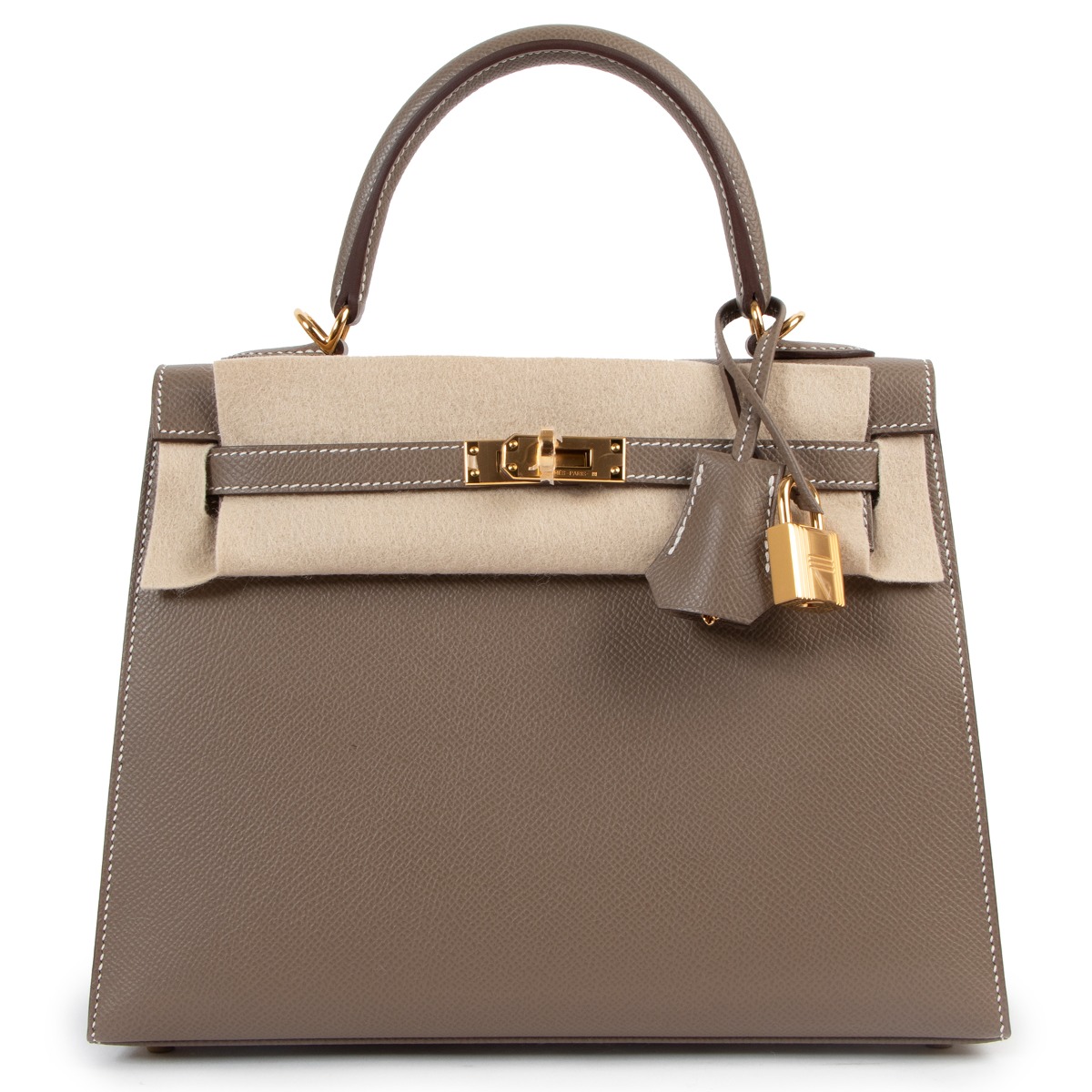 Hermes Kelly 25 Epsom Etoupe Palladium Hardware