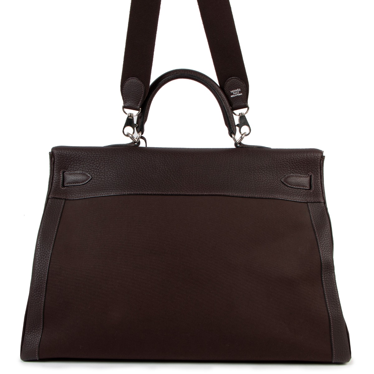 Hermes Kelly 50 Voyage Ebene Canvas Fjord PHW Labellov Buy and Sell Authentic Luxury