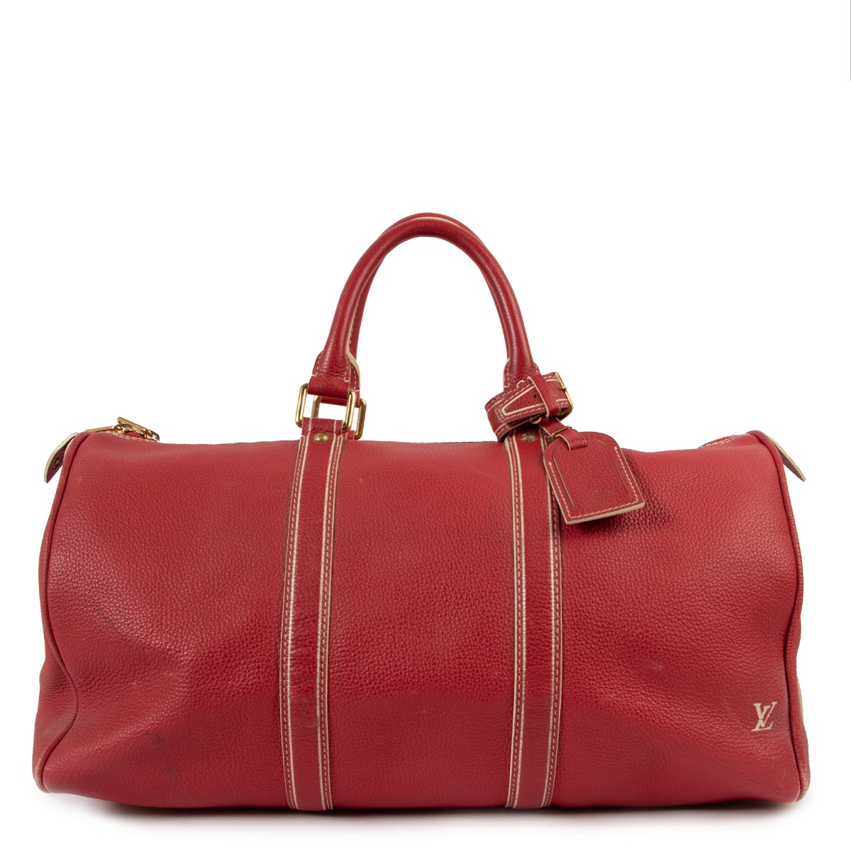 Louis Vuitton keepall 50 Red Dark brown Leather Cloth ref.214995