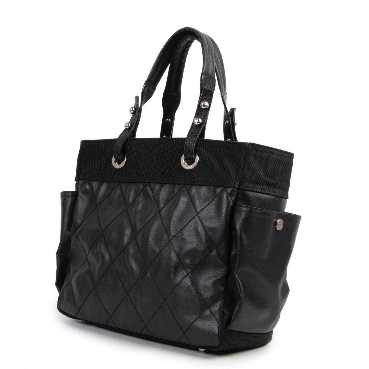 Chanel Black Coated Canvas Paris Biarritz Shopping Tote Bag