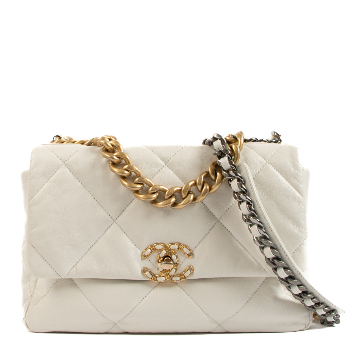 Chanel 19 clearance flap bag white