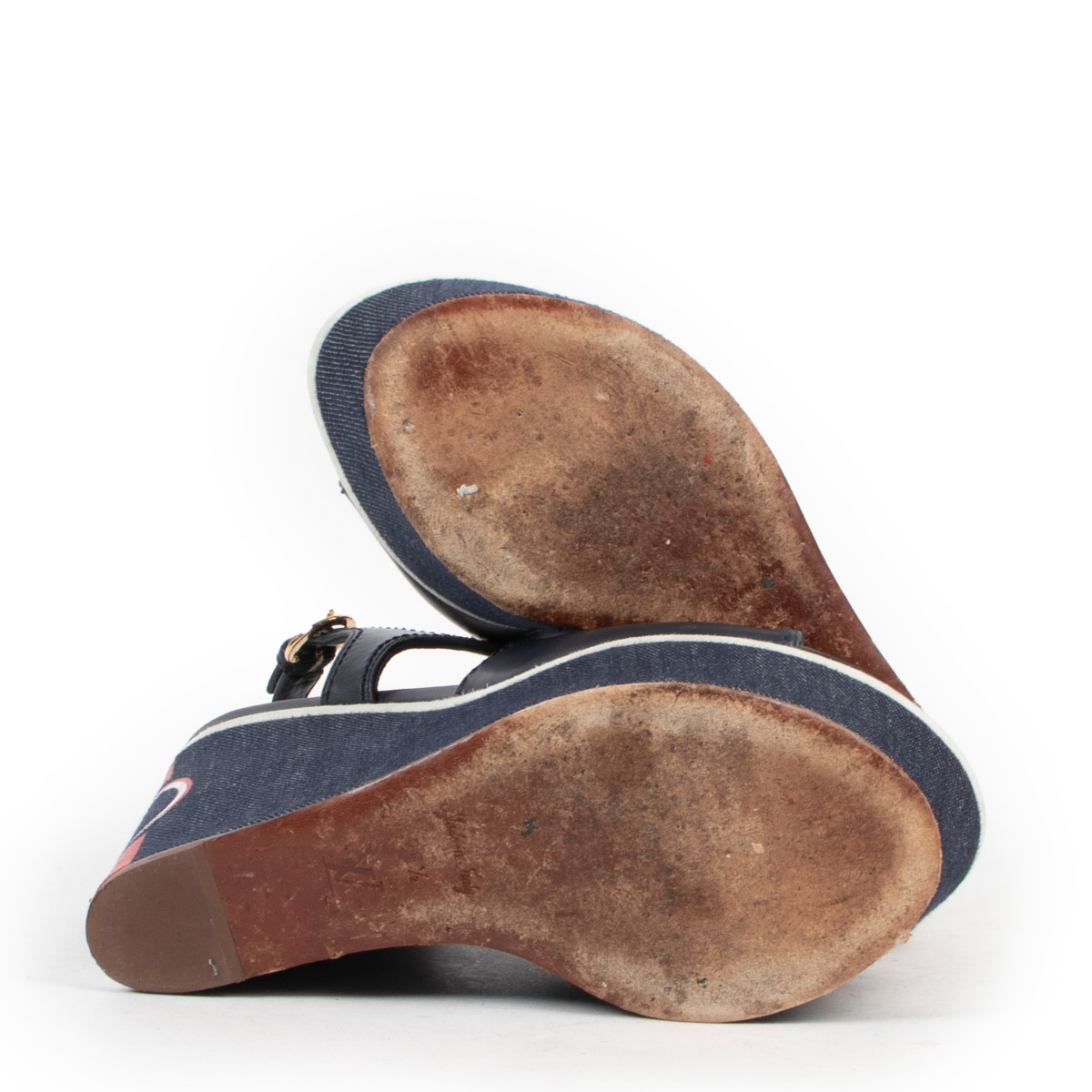 Louis Vuitton Denim Wedge Sandals - size 36.5 ○ Labellov