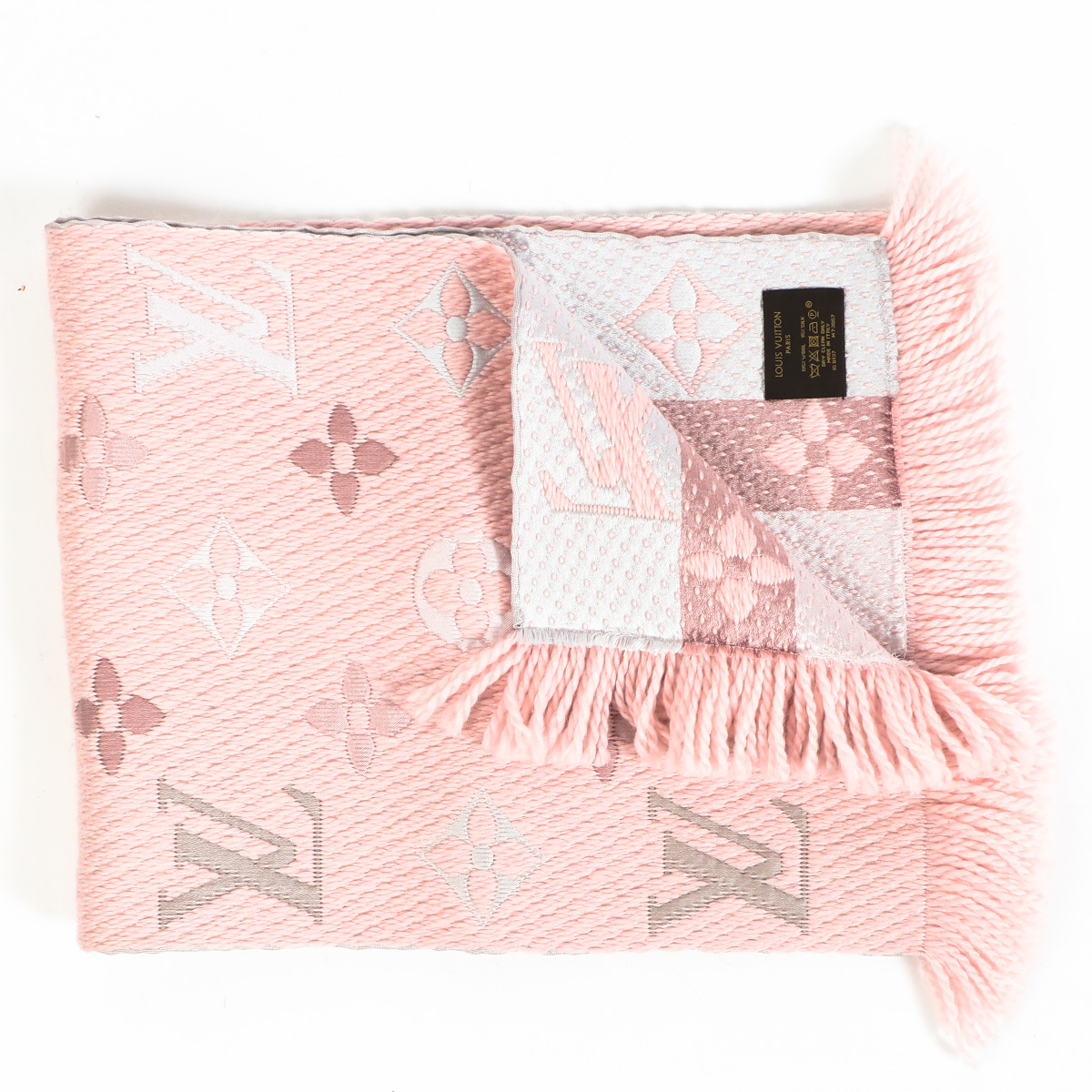 LOUIS VUITTON Logomania Pink Wool Silk Scarf