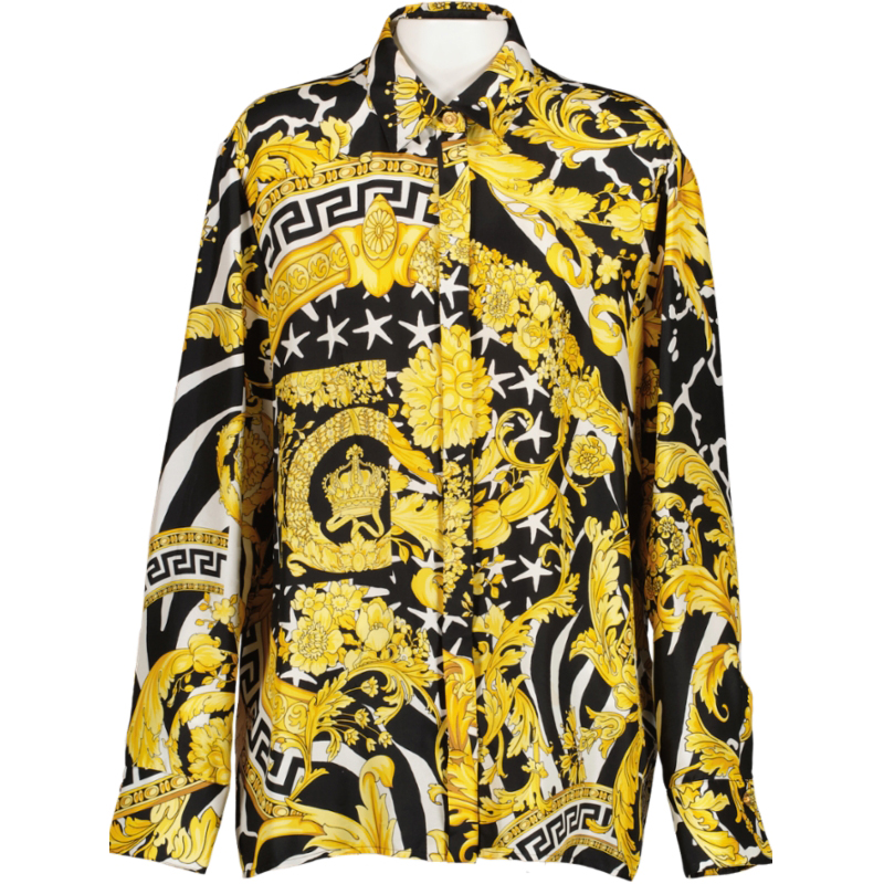 Versace Pre Fall 2019 Black and Gold Barocco Silk Shirt size