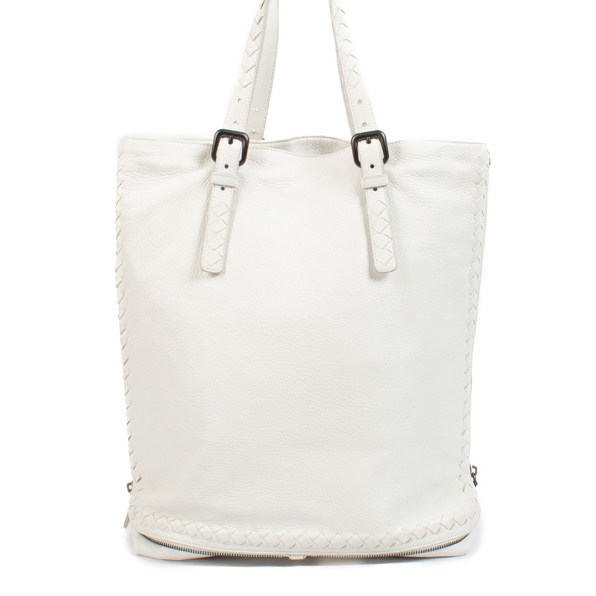 Bottega Veneta Milk White Leather Zip Around Tote Bag