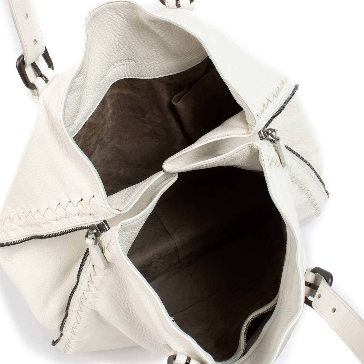 柔らかな質感の Veneta Bottega Milk Bag Tote Around Zip Leather White 小物