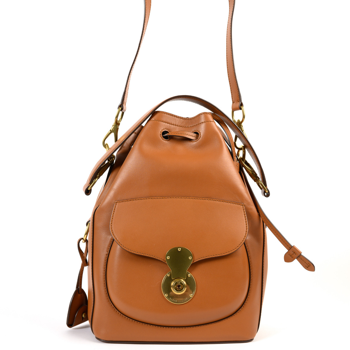 Ralph Lauren Cognac Ricky Drawstring Shoulder Bag ○ Labellov