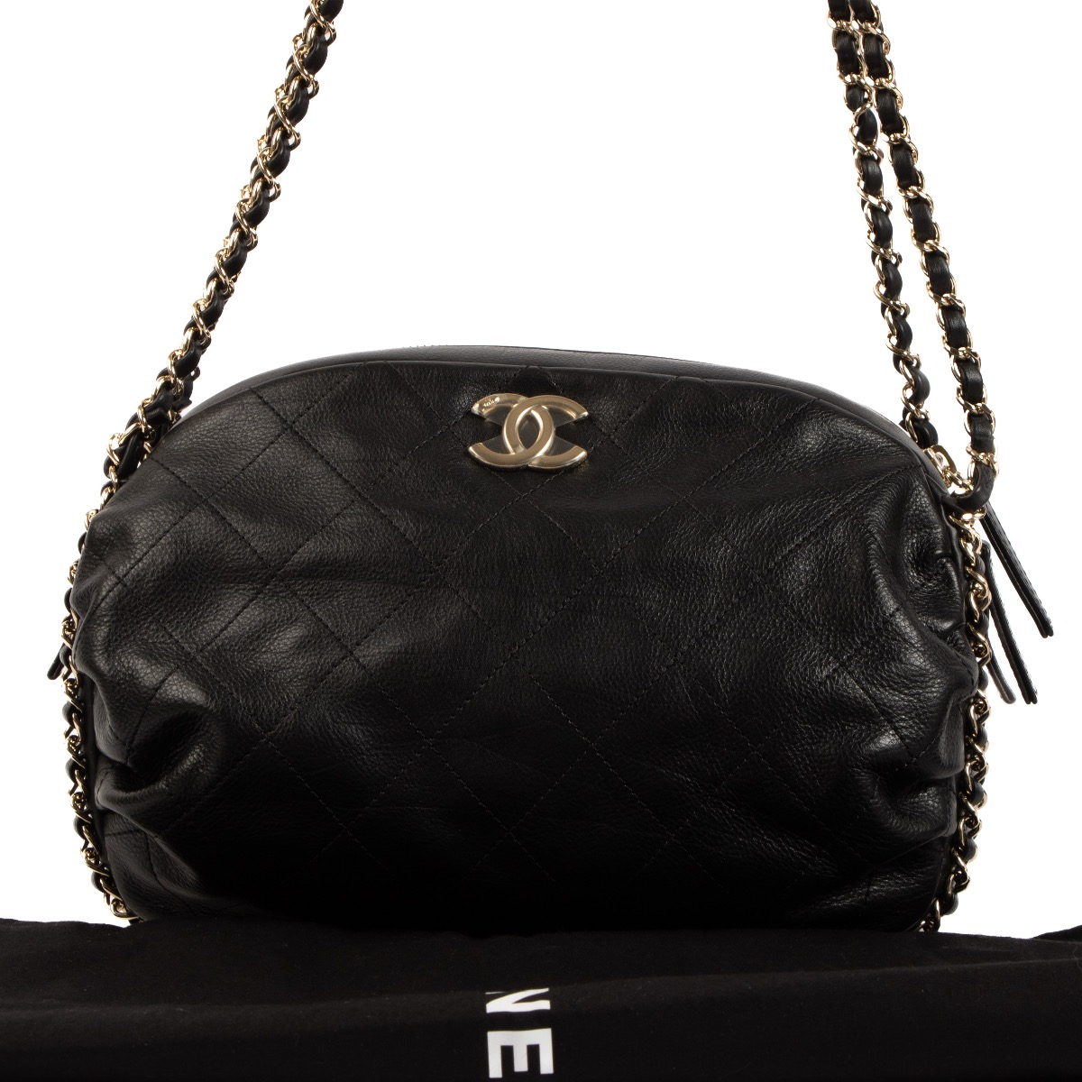 Chanel Black Quilted Calfskin Leather Bowling Shoulder Bag