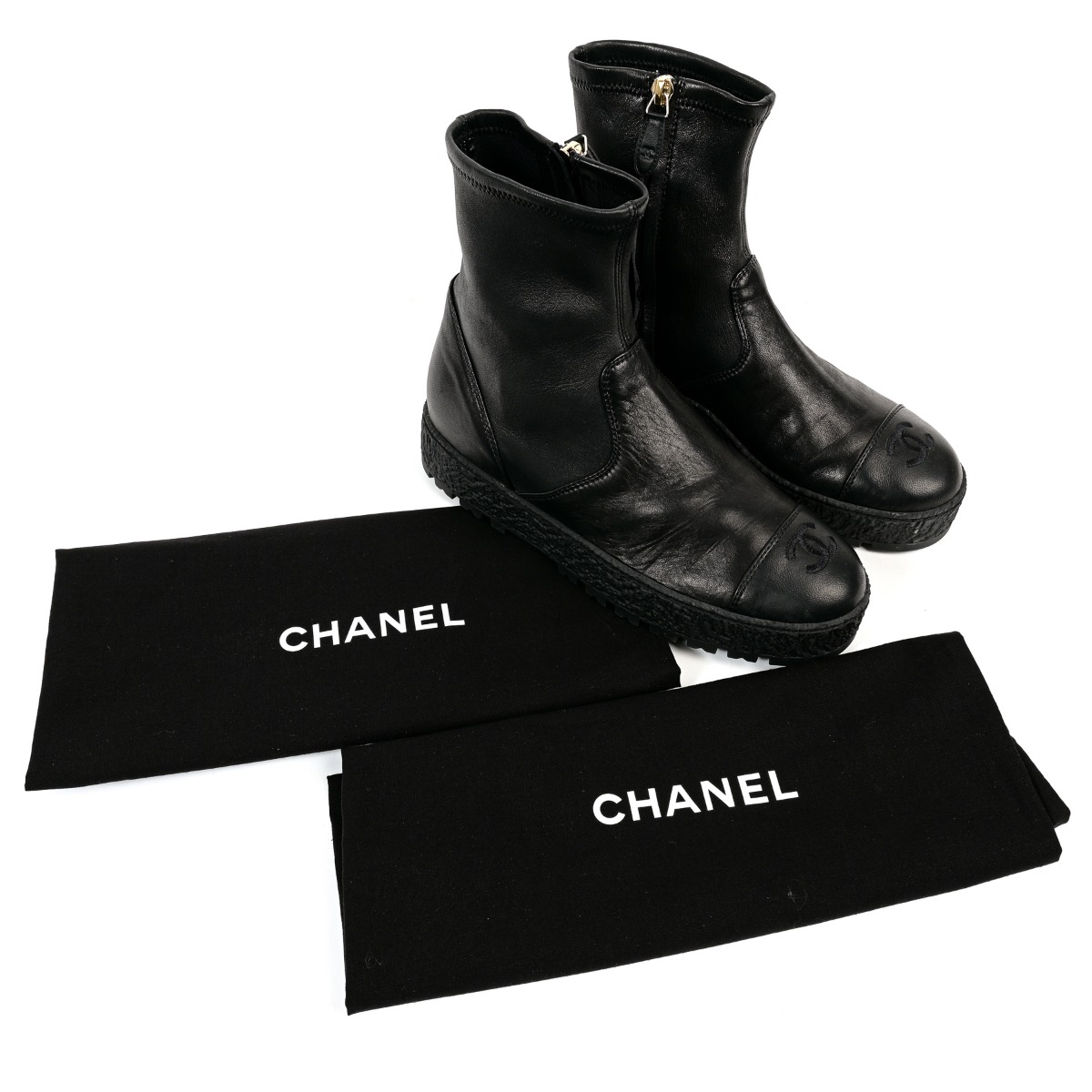 Chanel Black Leather Ankle Boots