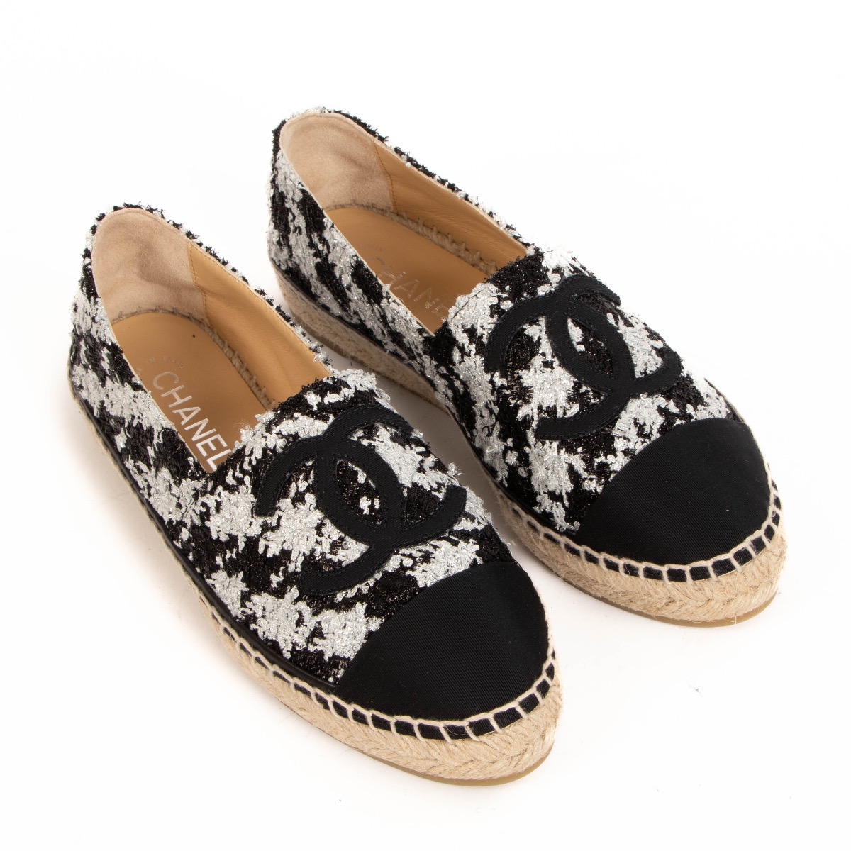 Chanel Black and Silver Shimmer Espadrilles - size 38