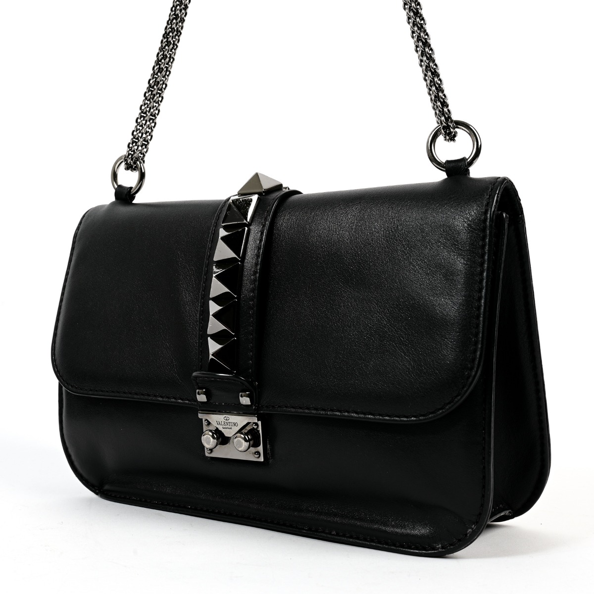 Valentino Garavani Black Medium Glam Lock Shoulder Bag