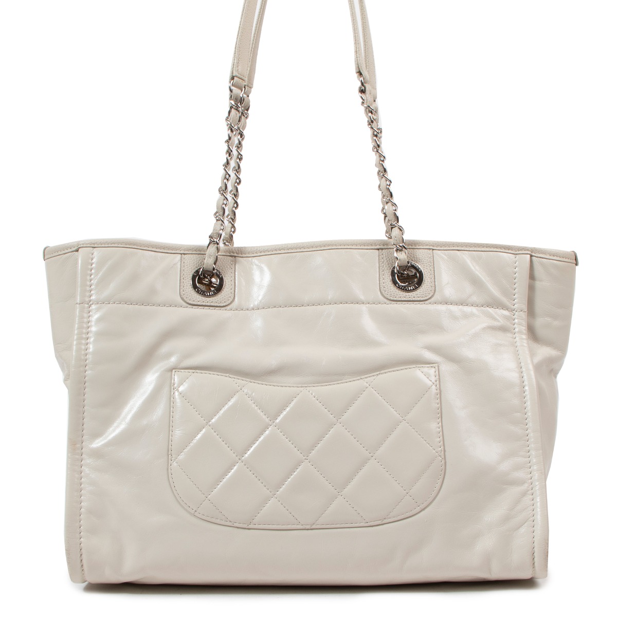 CHANEL Matelasse White Leather Tote Bag Wild Stitch Used 2026T