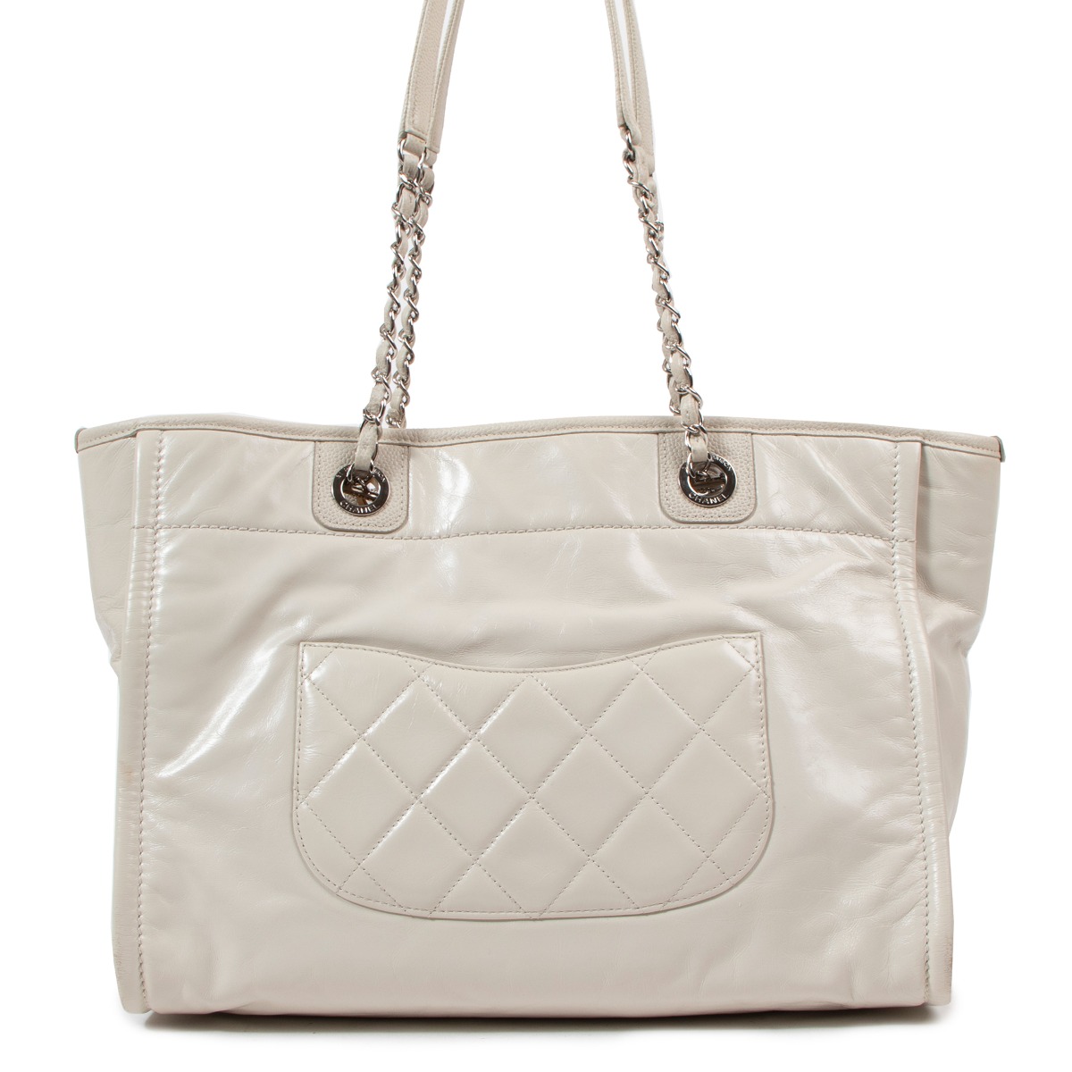 Chanel White Glazed Leather Small Deauville Tote Bag
