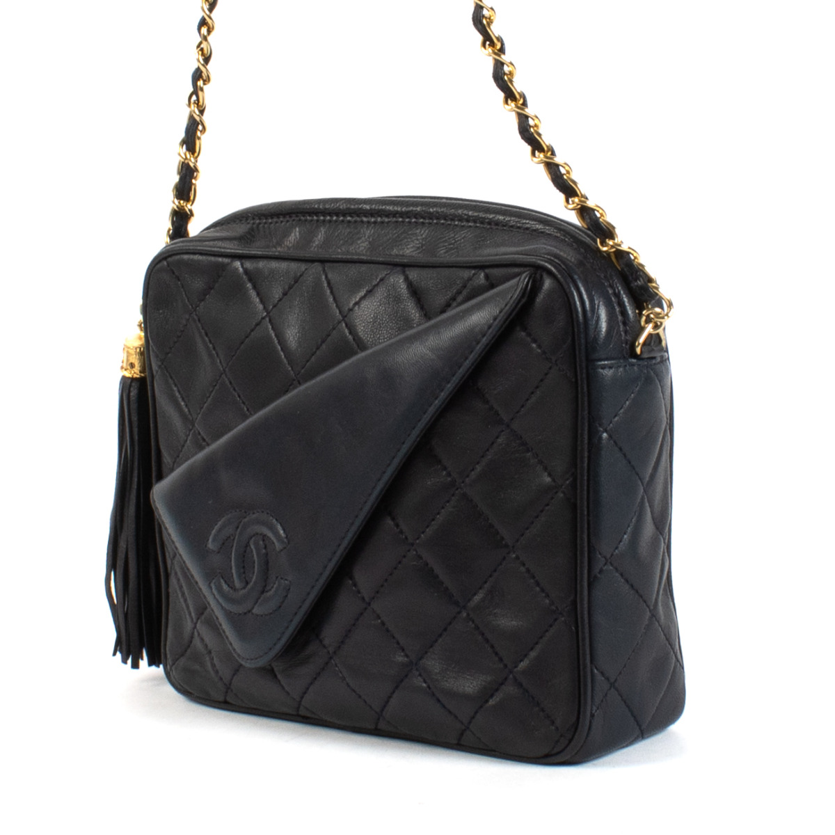 Chanel Navy Blue Lambskin Leather Vintage Camera Bag Labellov Buy and Sell Authentic Luxury